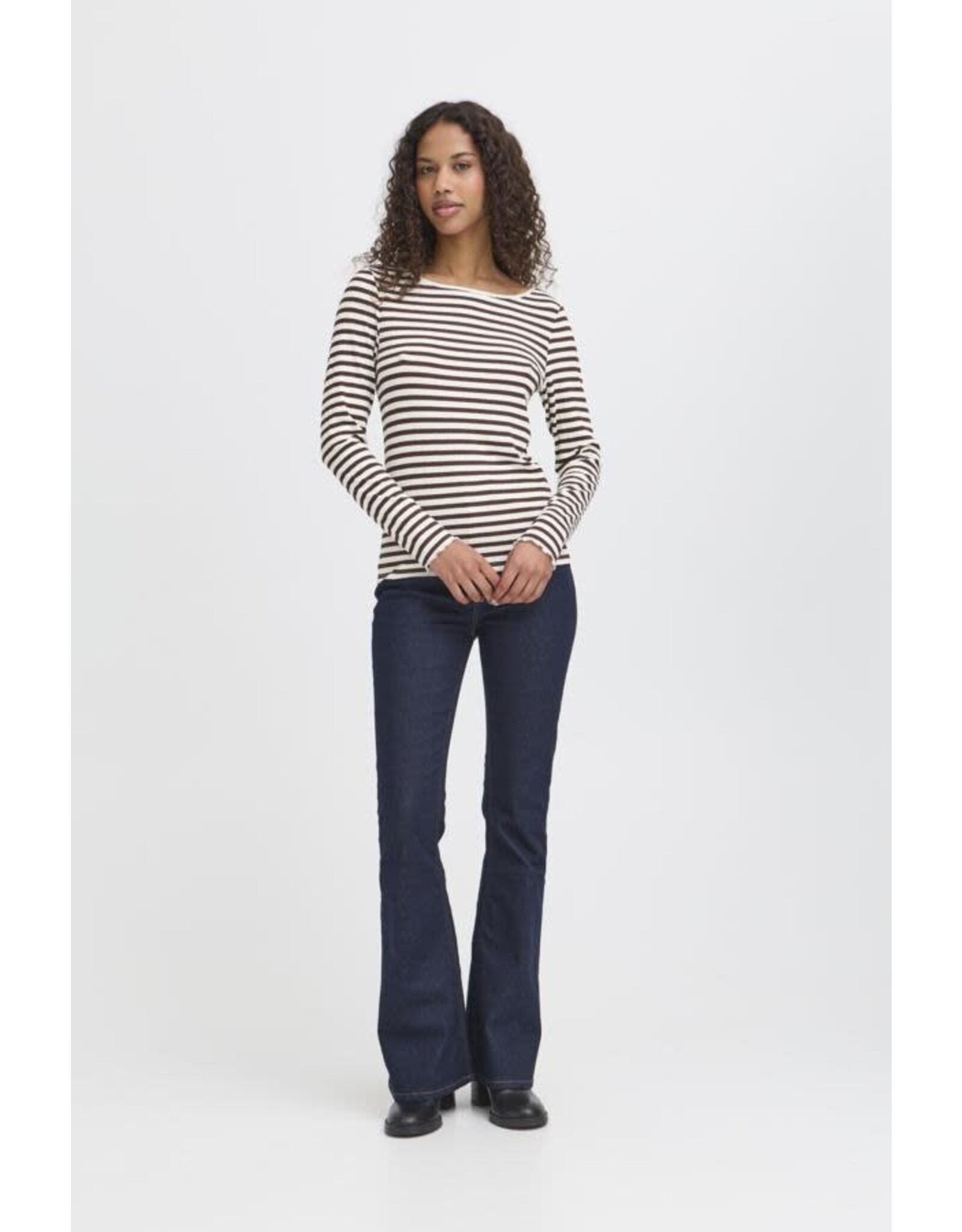 ICHI ICHI  - Cella Long Sleeve Striped Shirt (Coffee Bean)