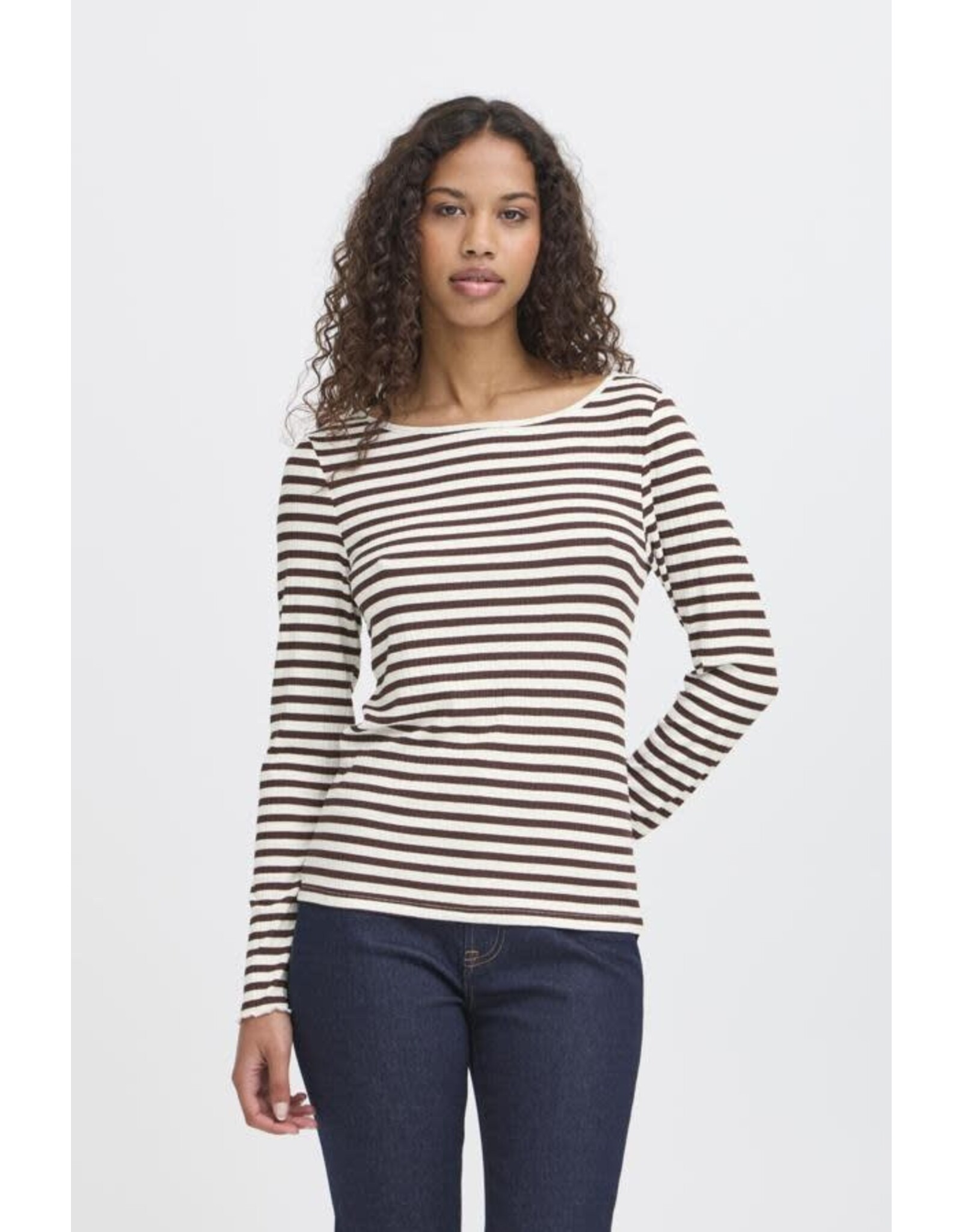 ICHI ICHI  - Cella Long Sleeve Striped Shirt (Coffee Bean)