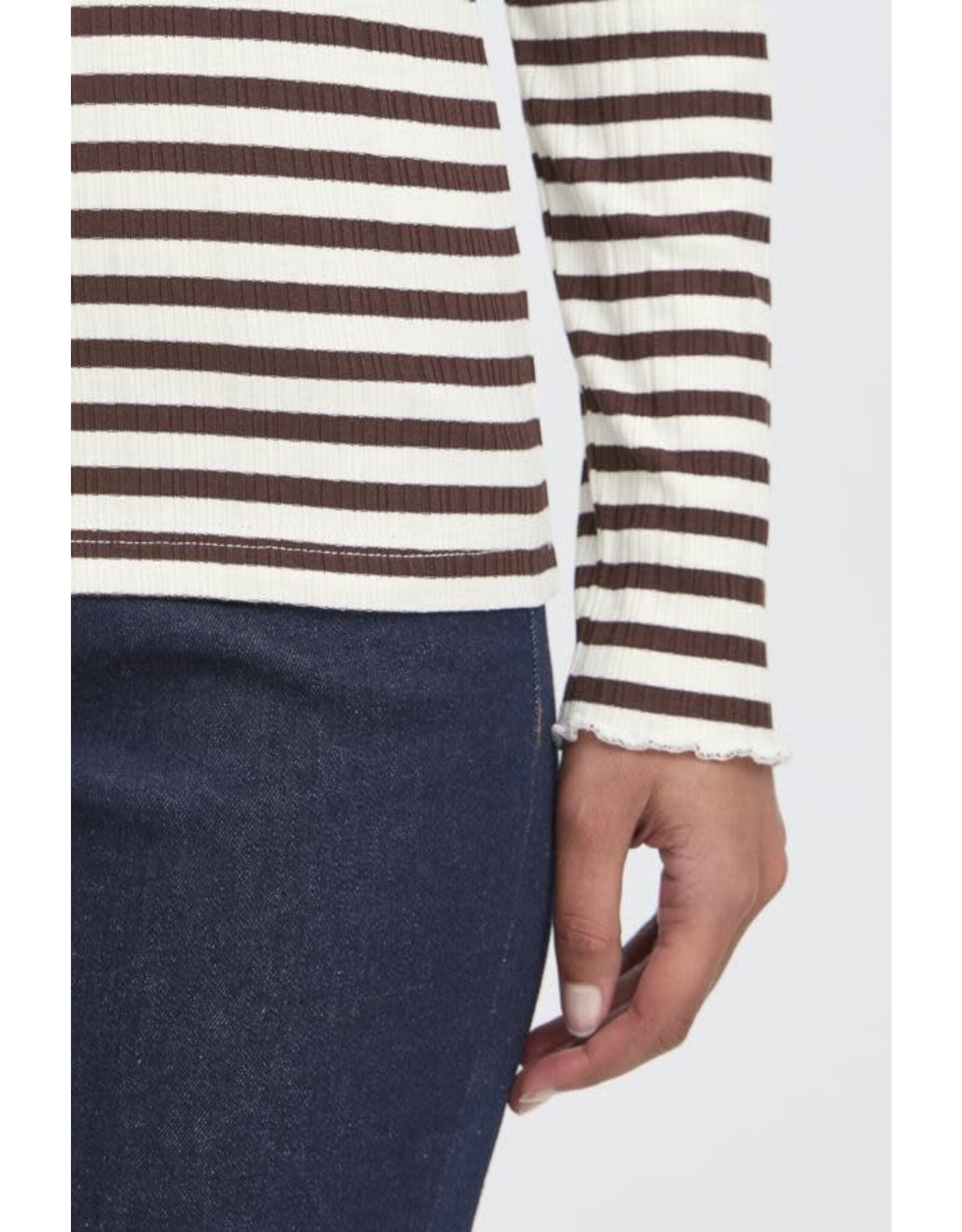 ICHI ICHI  - Cella Long Sleeve Striped Shirt (Coffee Bean)