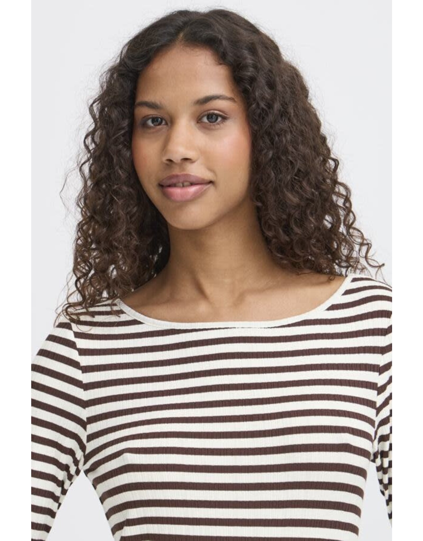 ICHI ICHI  - Cella Long Sleeve Striped Shirt (Coffee Bean)