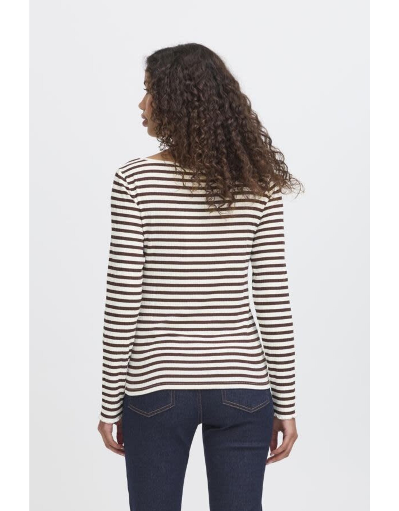 ICHI ICHI  - Cella Long Sleeve Striped Shirt (Coffee Bean)