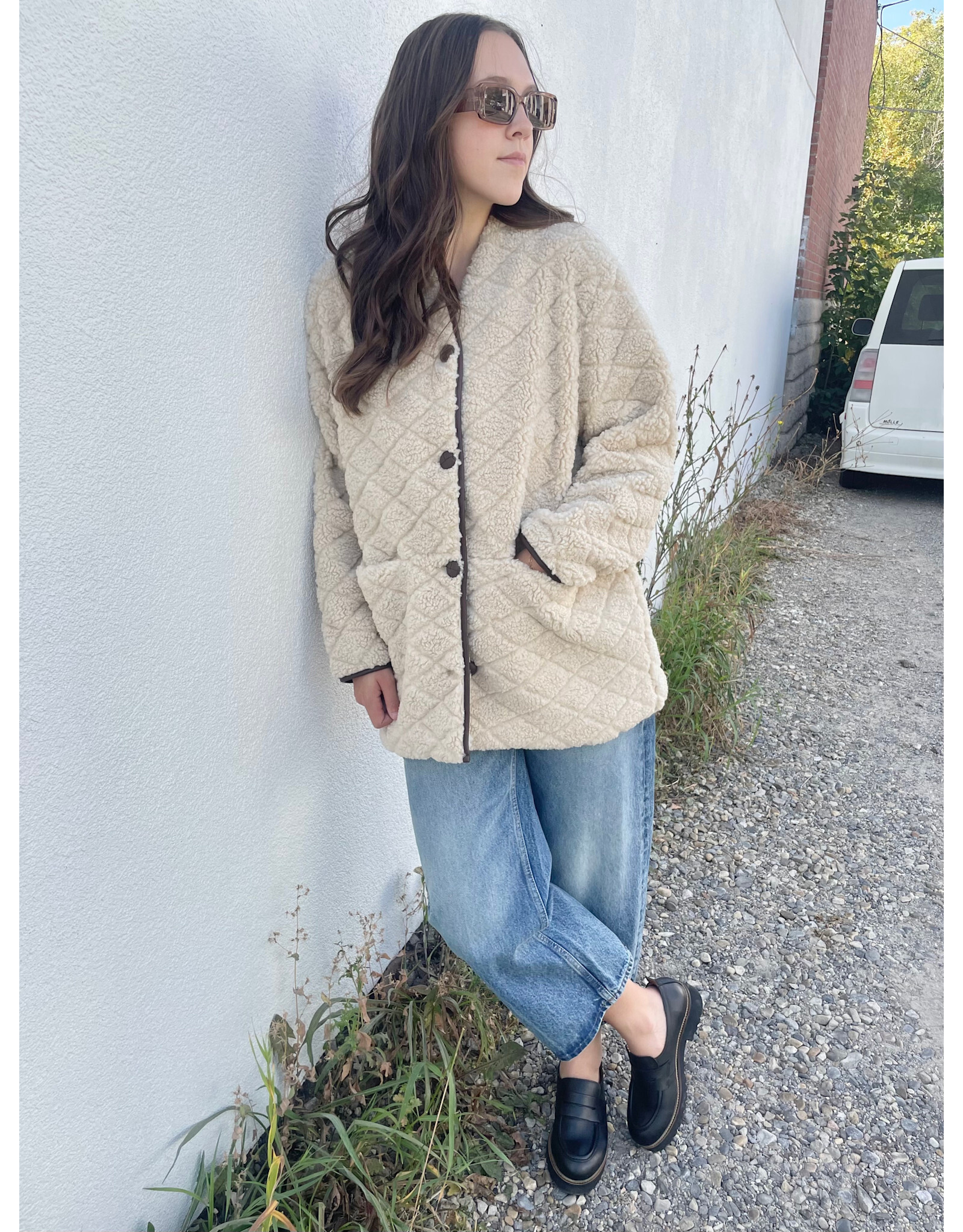 ICHI ICHI - Solava Quilted Sherpa Coat (Fog)