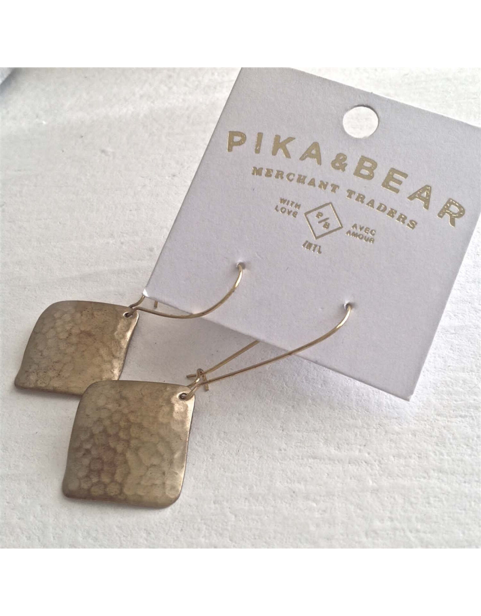 Pika & Bear Pika & Bear - "Pangolin" Hammered Brass Diamond Kidney Wire Earrings