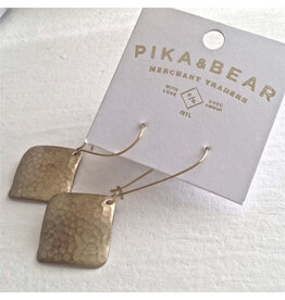 Pika & Bear Pika & Bear - "Pangolin" Hammered Brass Diamond Kidney Wire Earrings