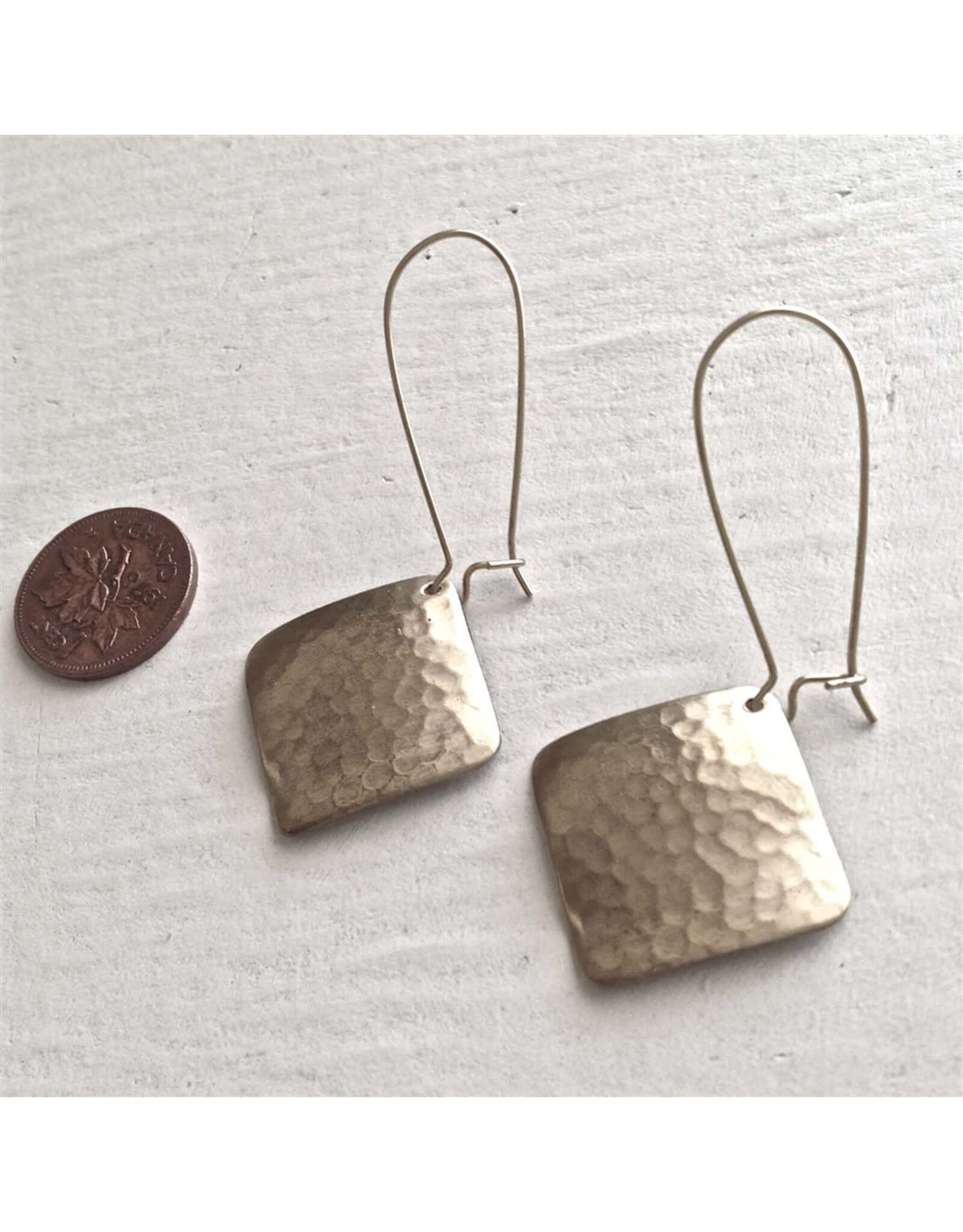 Pika & Bear Pika & Bear - "Pangolin" Hammered Brass Diamond Kidney Wire Earrings