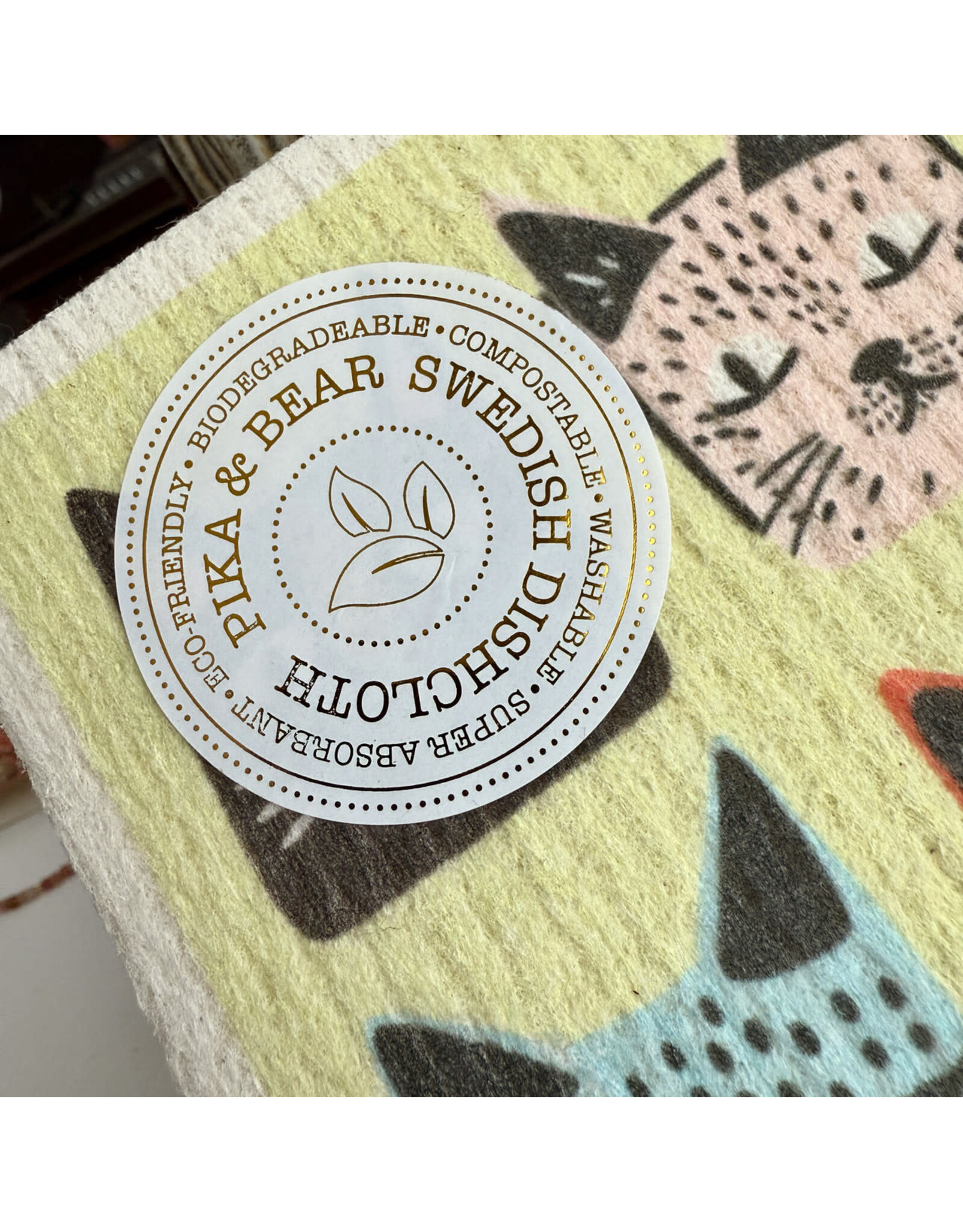 Pika & Bear Pika & Bear - "Tough Guys" Cat Design Swedish Dishcloth