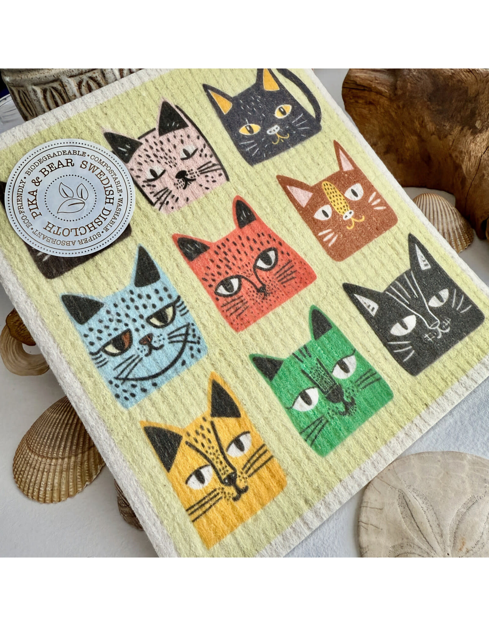 Pika & Bear Pika & Bear - "Tough Guys" Cat Design Swedish Dishcloth