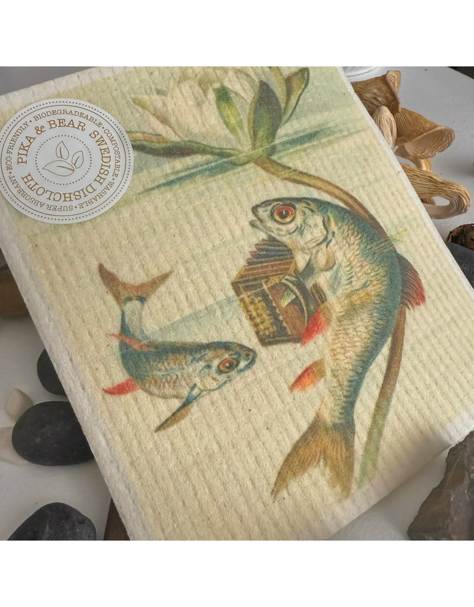 Pika & Bear Pika & Bear - "Serenade" Fish & Accordion Design Swedish Dishcloth