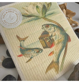 Pika & Bear Pika & Bear - "Serenade" Fish & Accordion Design Swedish Dishcloth