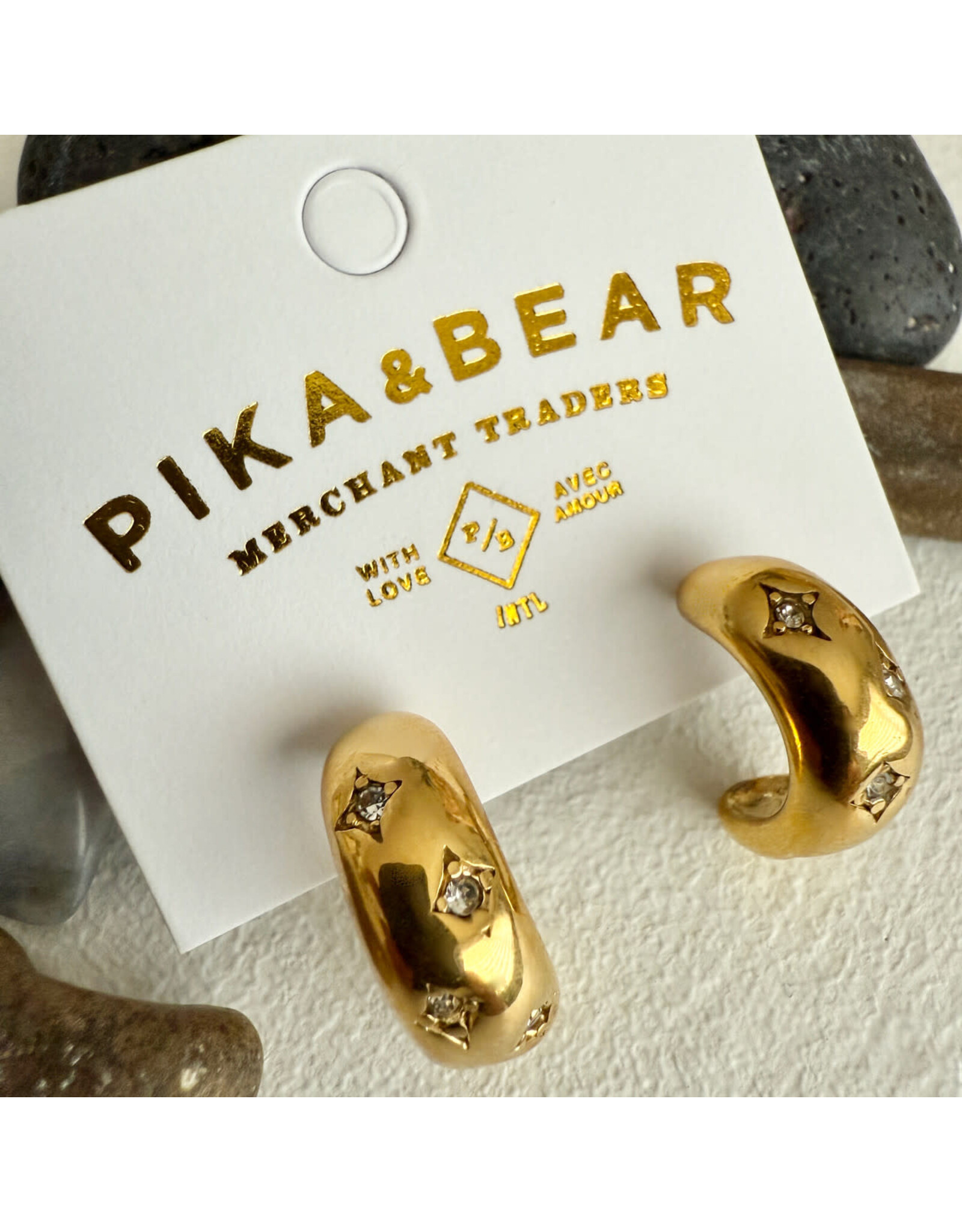 Pika & Bear Pika & Bear - "Lascaux" Rhinestone Stars Hoop Earrings in Gold