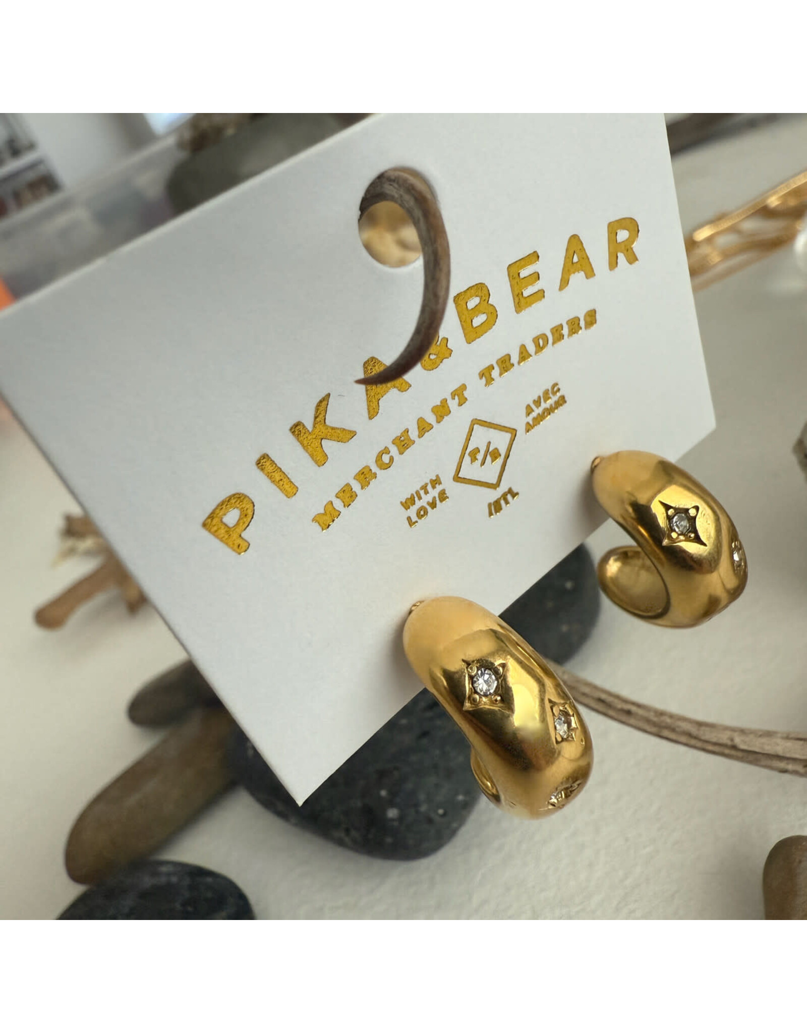 Pika & Bear Pika & Bear - "Lascaux" Rhinestone Stars Hoop Earrings in Gold