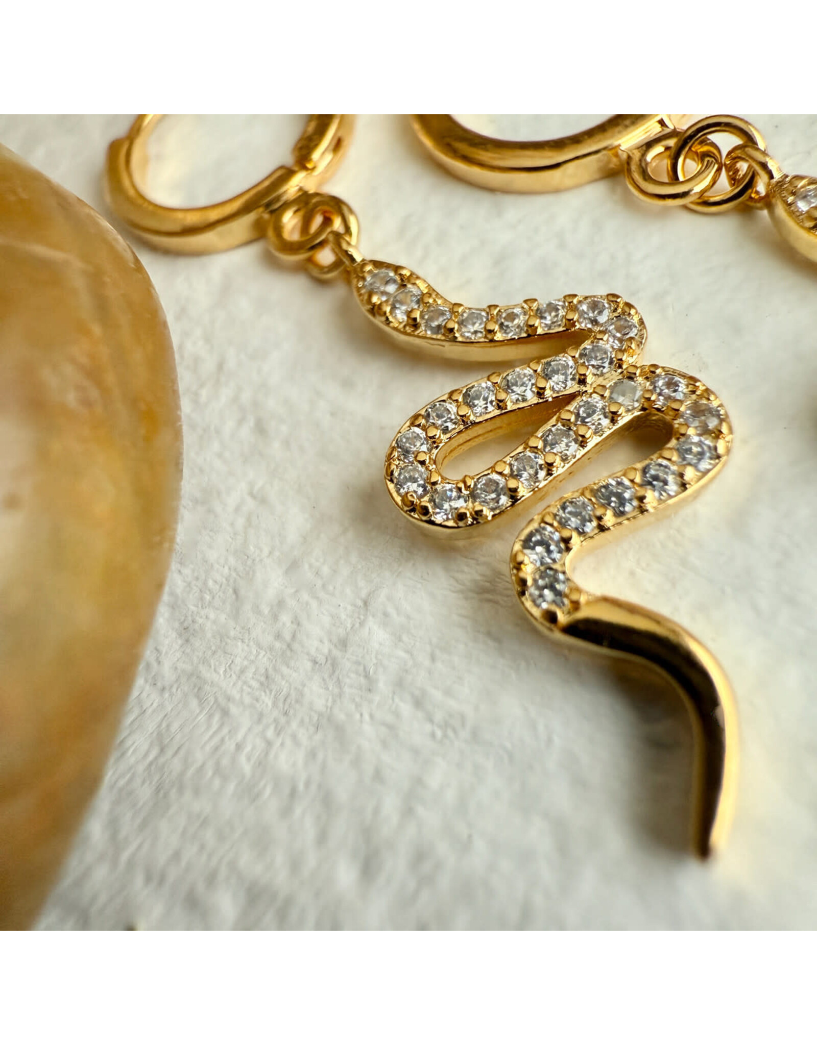 Pika & Bear Pika & Bear - "Diamond Back" Pavé Snake Charm Hugger Hoop Earrings