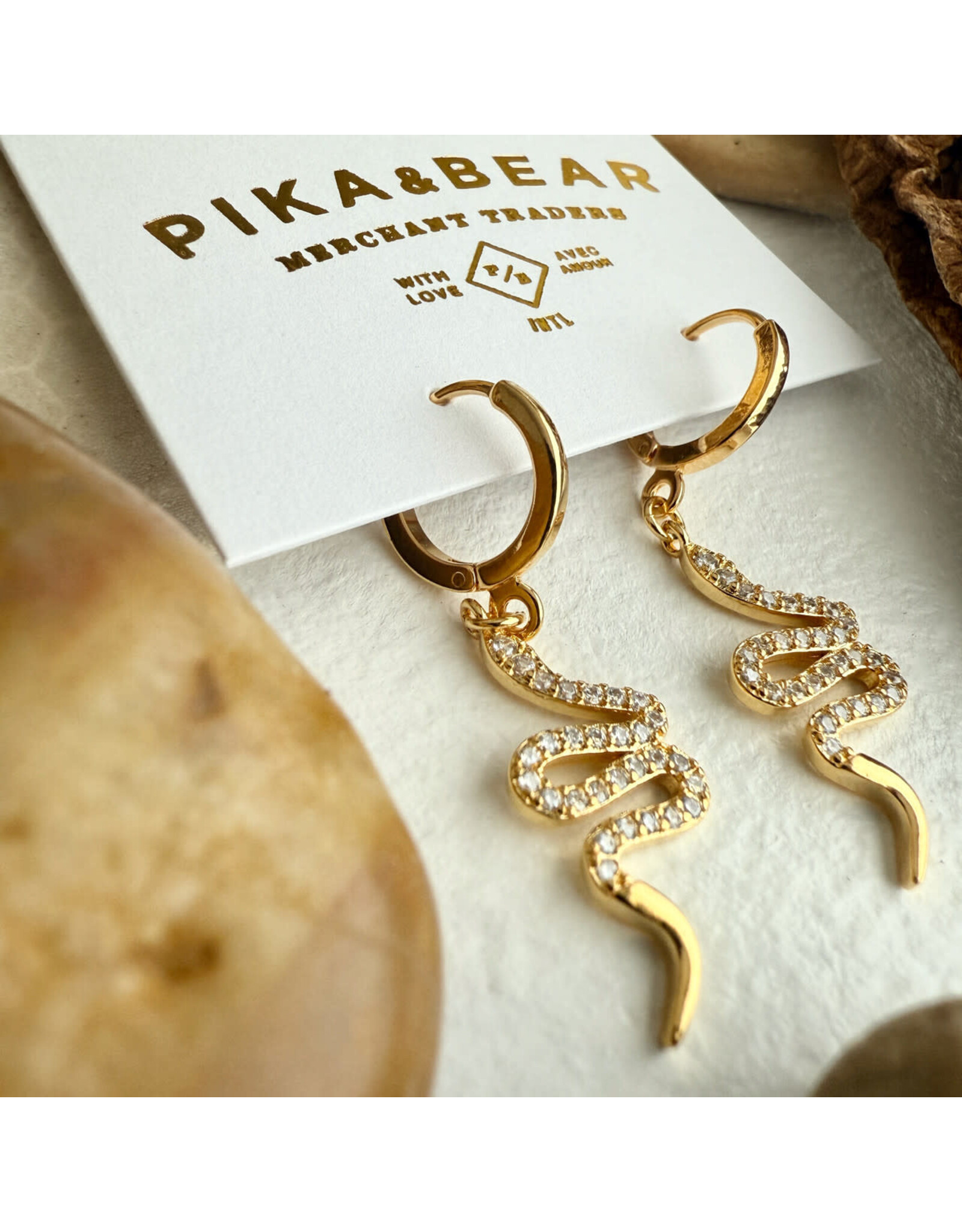 Pika & Bear Pika & Bear - "Diamond Back" Pavé Snake Charm Hugger Hoop Earrings
