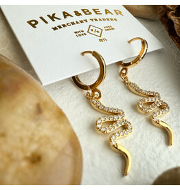 Pika & Bear Pika & Bear - "Diamond Back" Pavé Snake Charm Hugger Hoop Earrings
