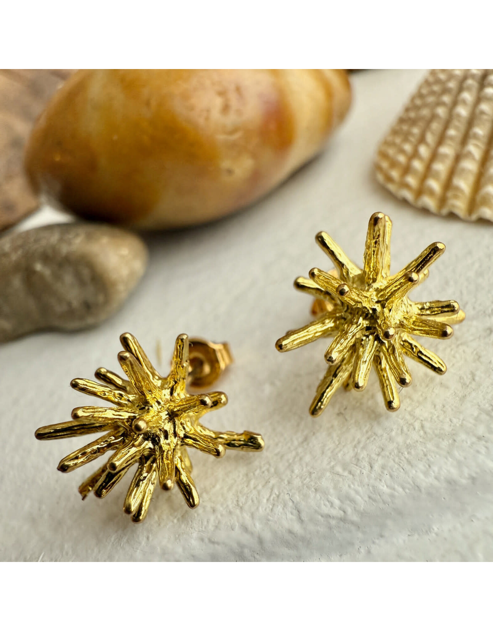Pika & Bear Pika & Bear - "Dema" Sea Urchin Stud Earrings in Raw Brass