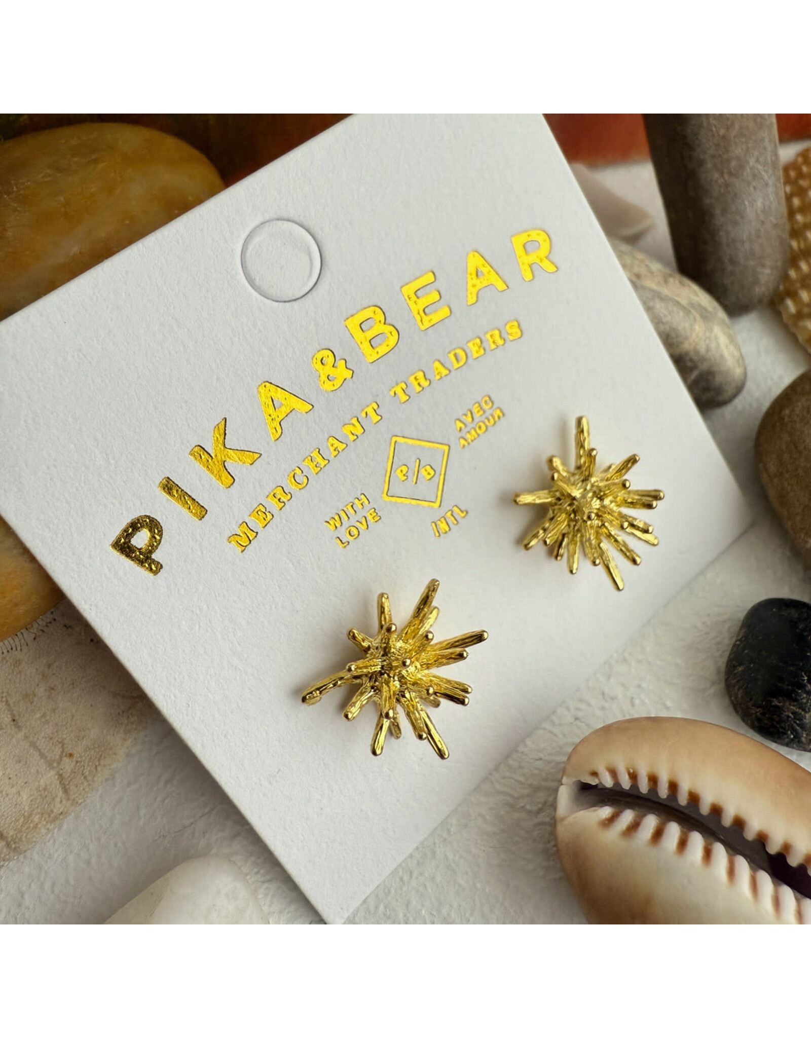 Pika & Bear Pika & Bear - "Dema" Sea Urchin Stud Earrings in Raw Brass