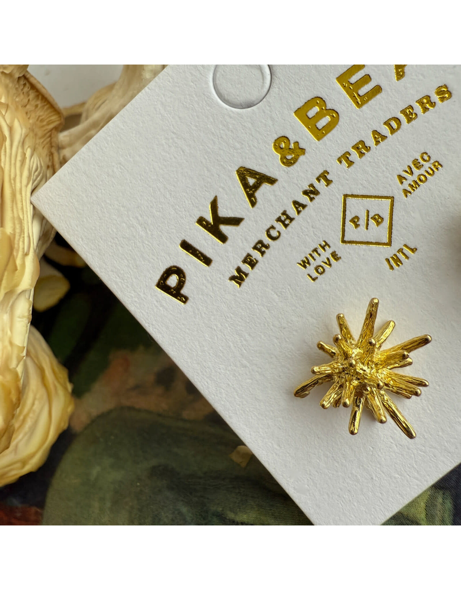Pika & Bear Pika & Bear - "Dema" Sea Urchin Stud Earrings in Raw Brass