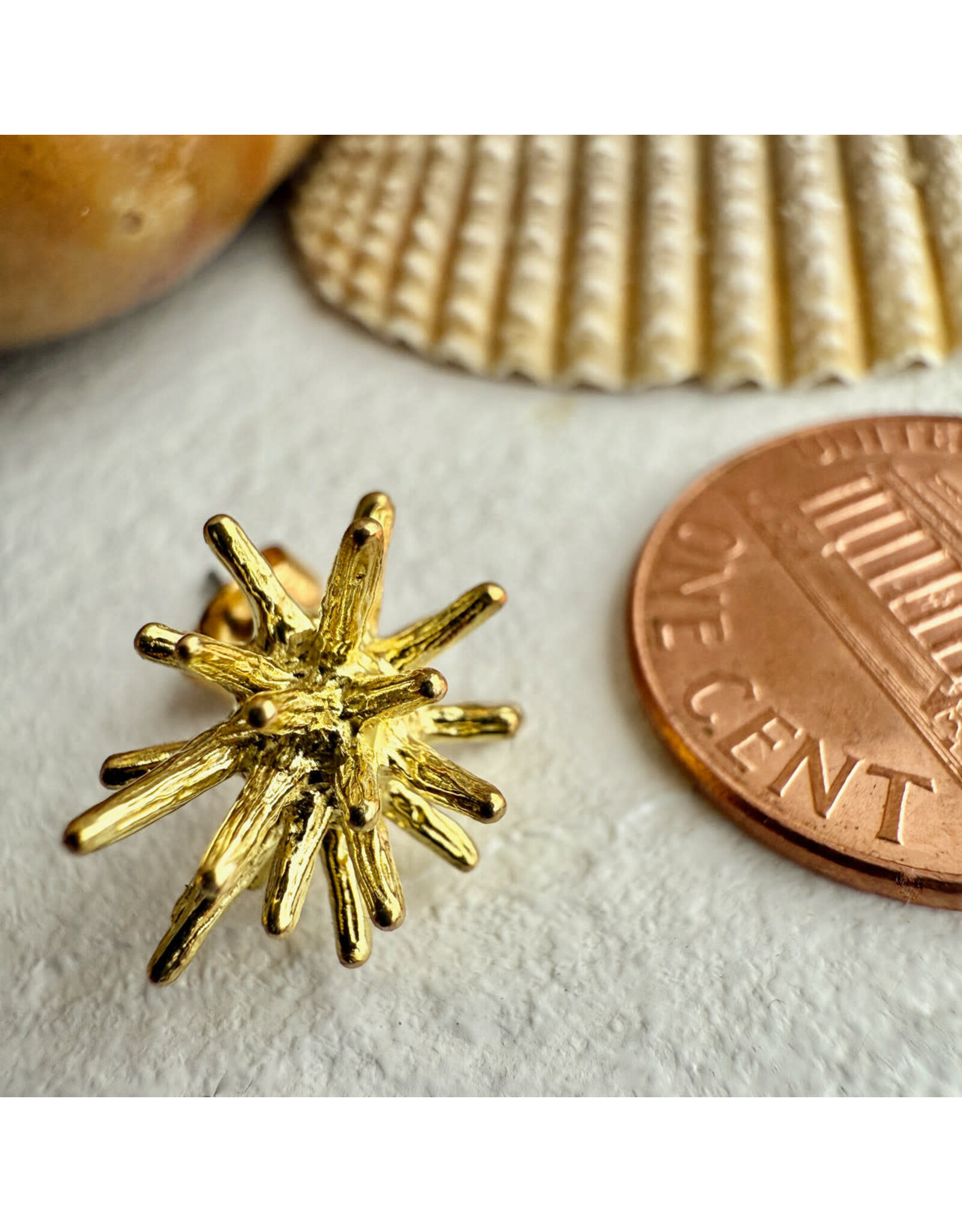 Pika & Bear Pika & Bear - "Dema" Sea Urchin Stud Earrings in Raw Brass