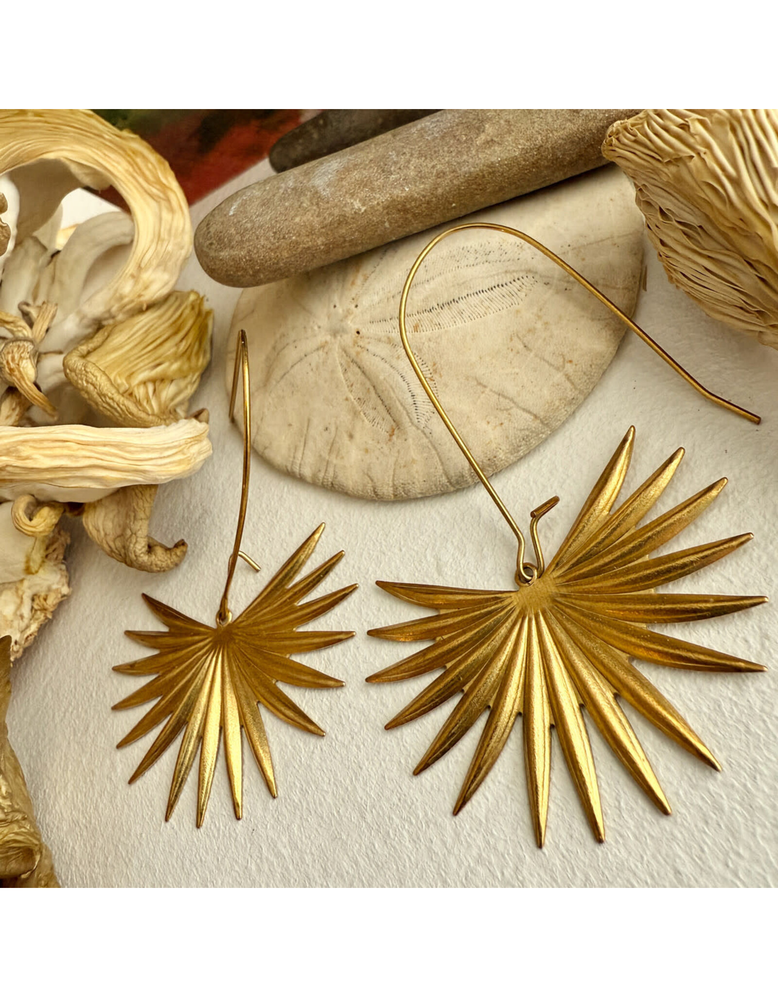 Pika & Bear Pika & Bear - "Livistona" Raw Brass Palm Frond Drop Earrings