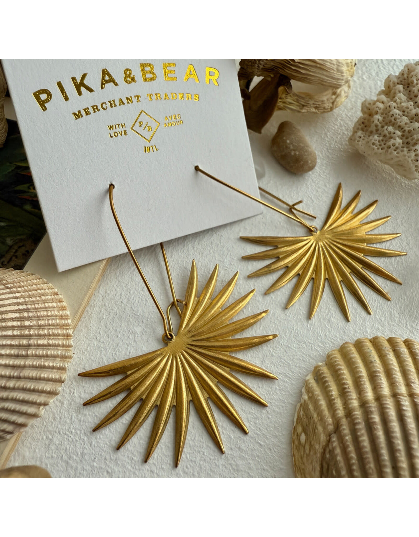 Pika & Bear Pika & Bear - "Livistona" Raw Brass Palm Frond Drop Earrings