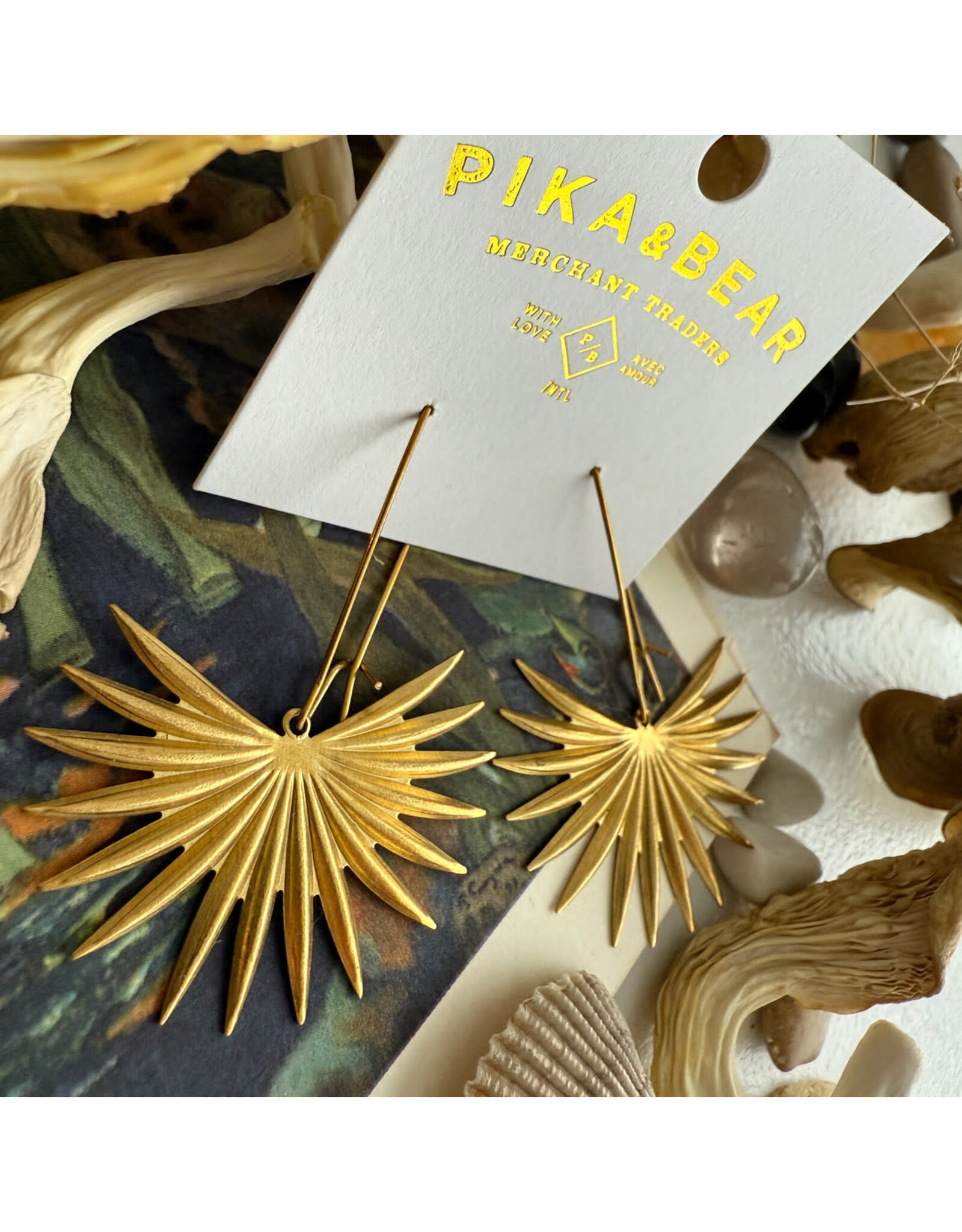 Pika & Bear Pika & Bear - "Livistona" Raw Brass Palm Frond Drop Earrings