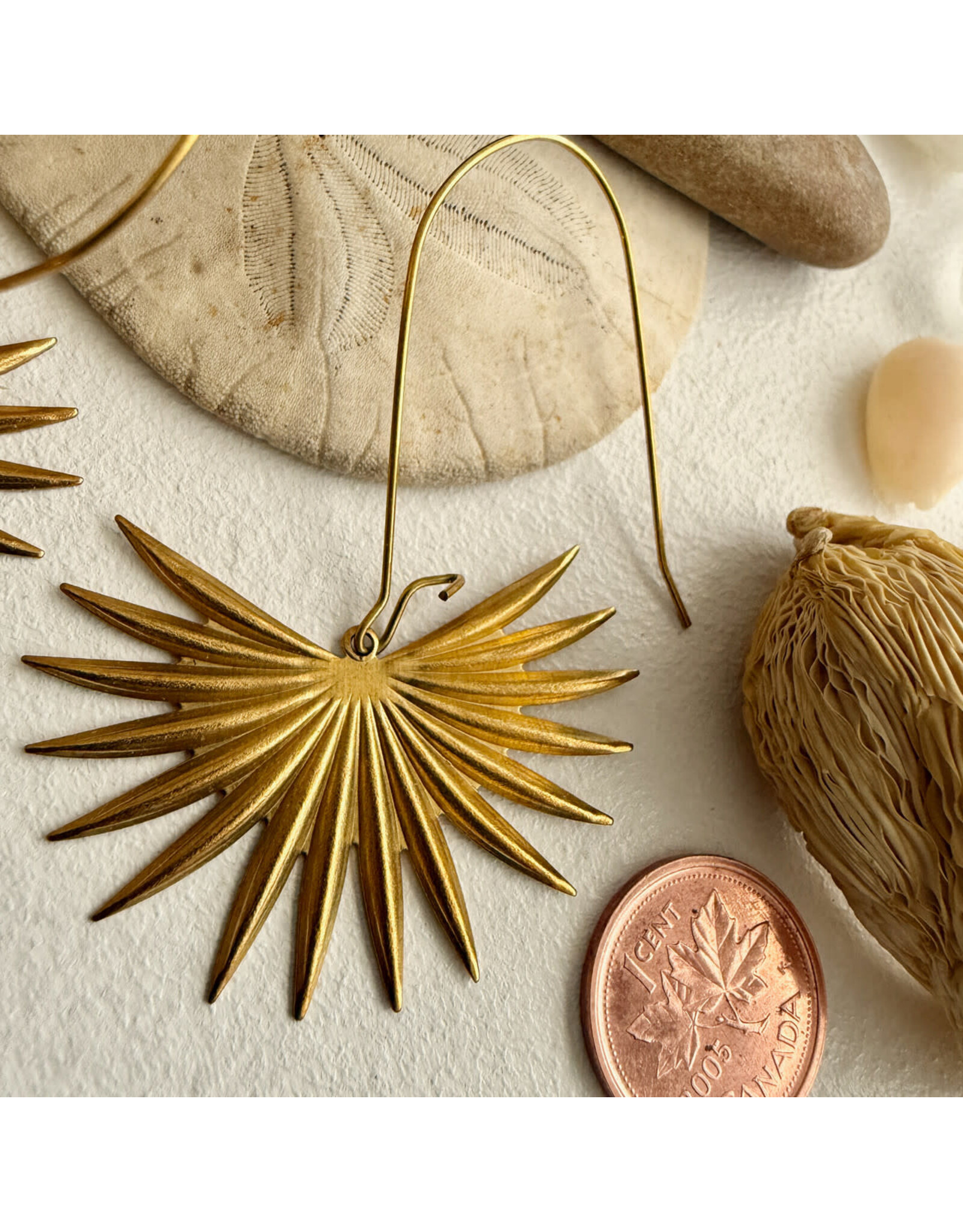 Pika & Bear Pika & Bear - "Livistona" Raw Brass Palm Frond Drop Earrings