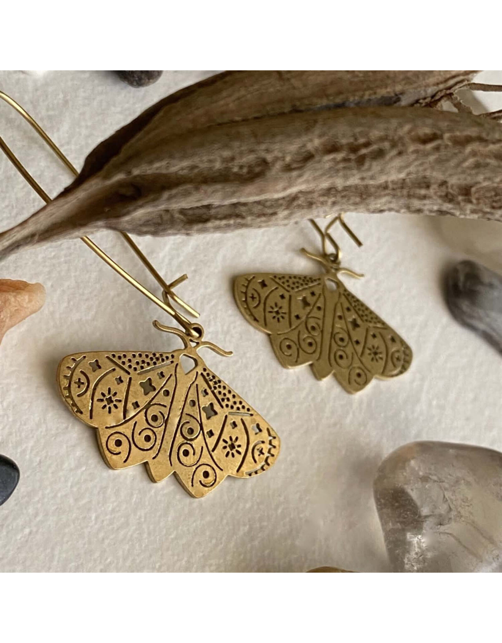 Pika & Bear Pika & Bear - "I Love Lamp" Brass Moth Drop Earrings