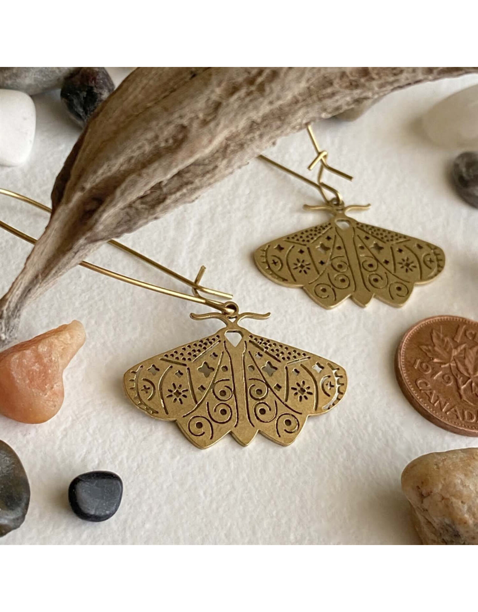 Pika & Bear Pika & Bear - "I Love Lamp" Brass Moth Drop Earrings