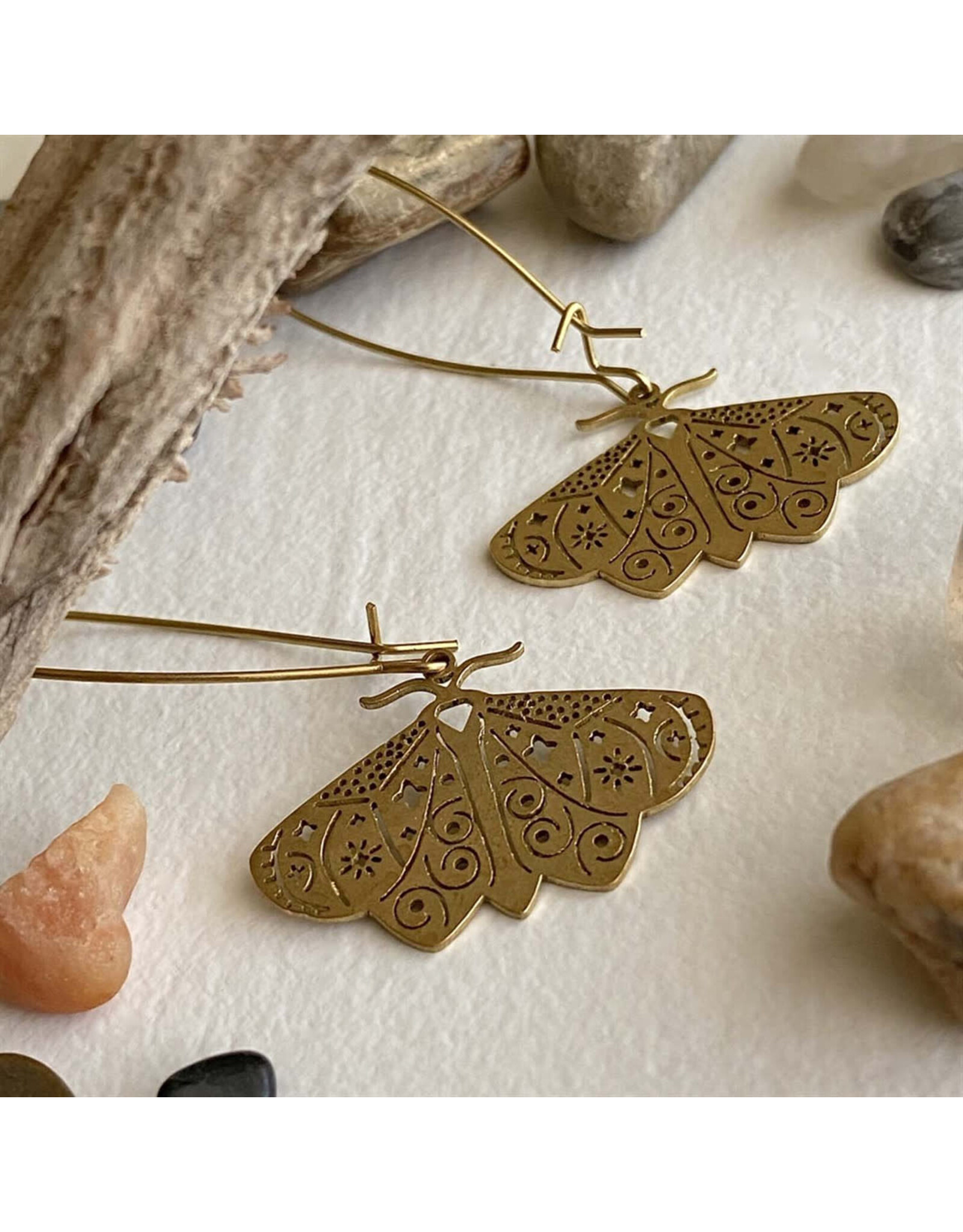 Pika & Bear Pika & Bear - "I Love Lamp" Brass Moth Drop Earrings