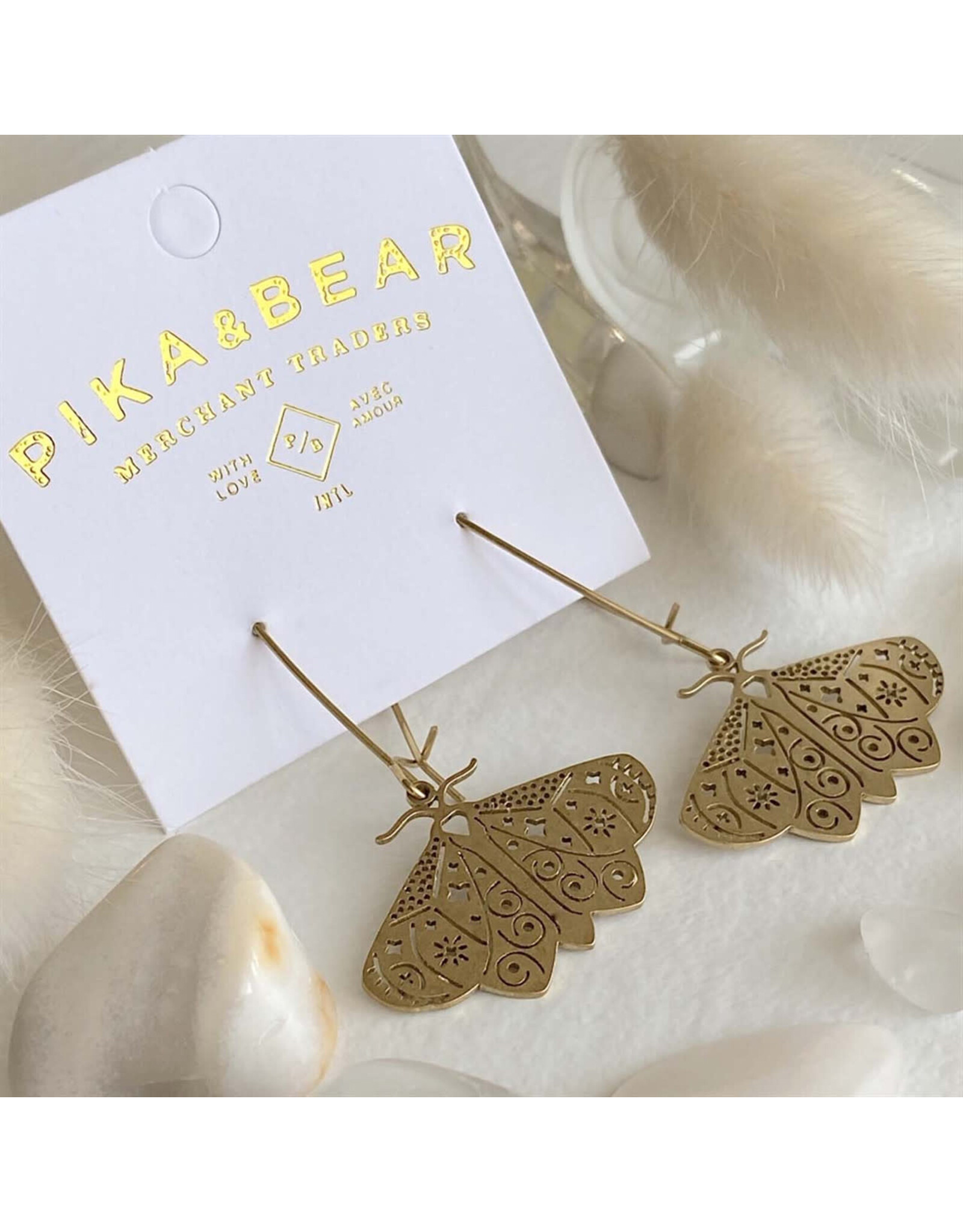 Pika & Bear Pika & Bear - "I Love Lamp" Brass Moth Drop Earrings