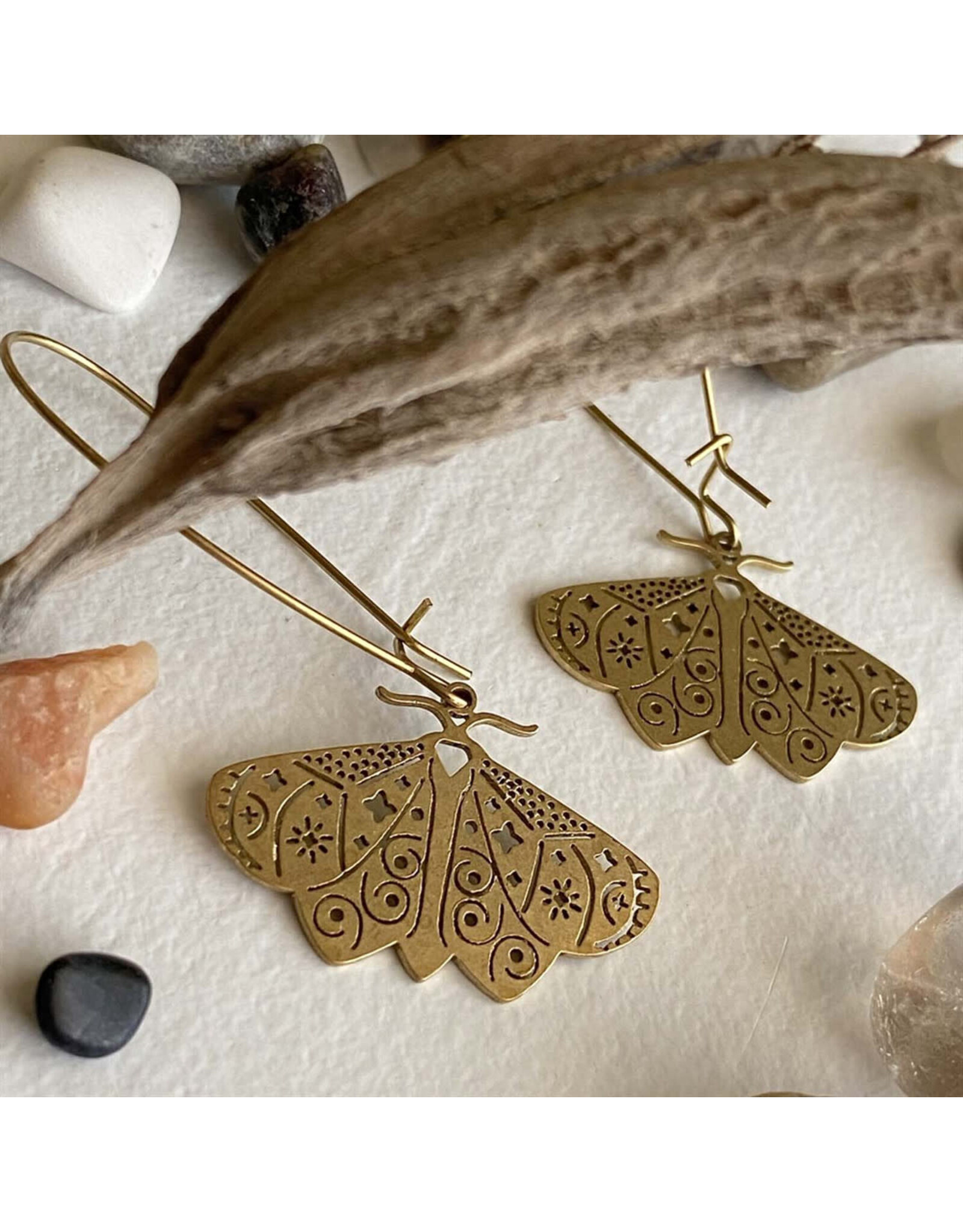Pika & Bear Pika & Bear - "I Love Lamp" Brass Moth Drop Earrings
