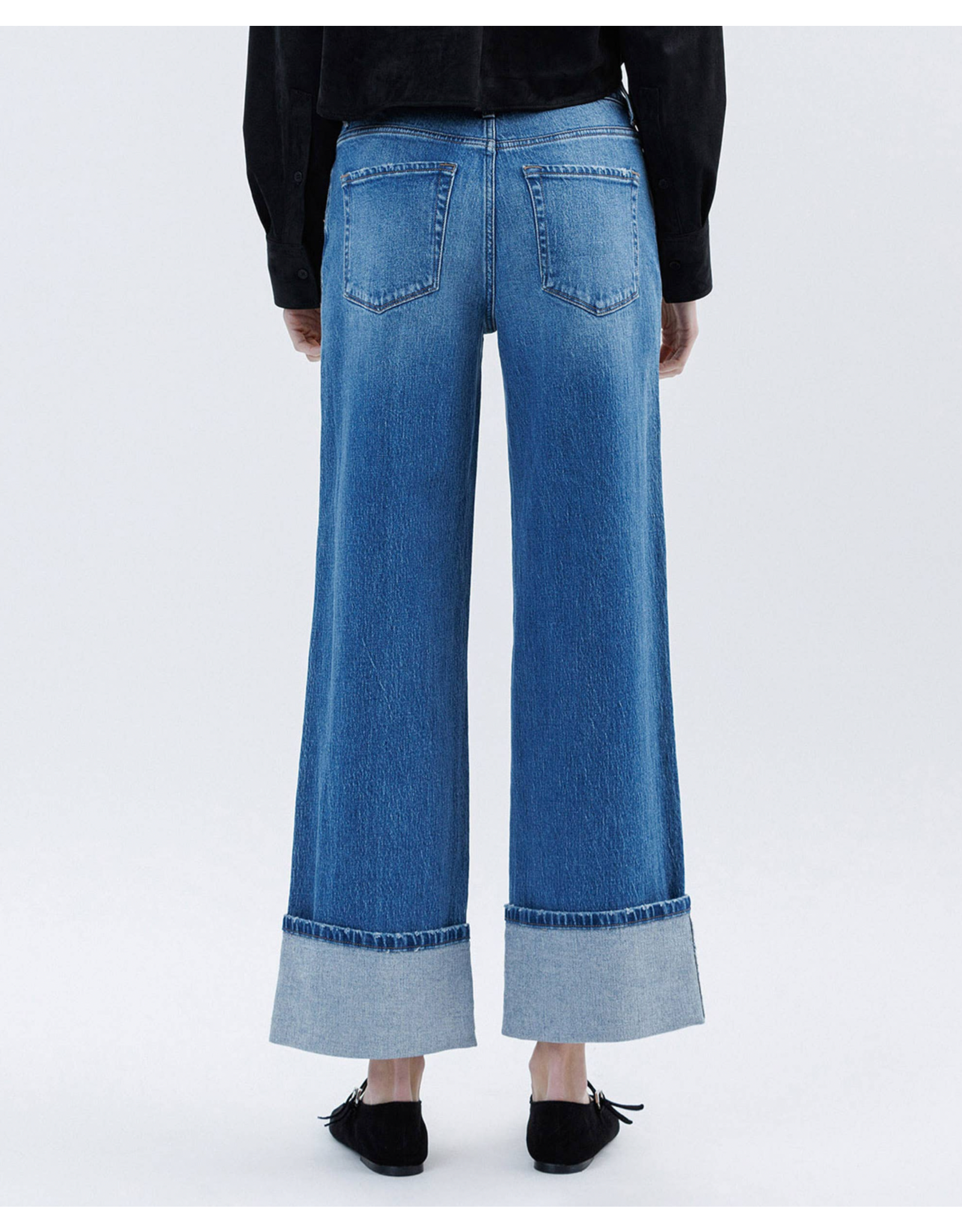 VERVET VERVET - High Rise Cuffed Baggy Wide Leg (Dark Denim)