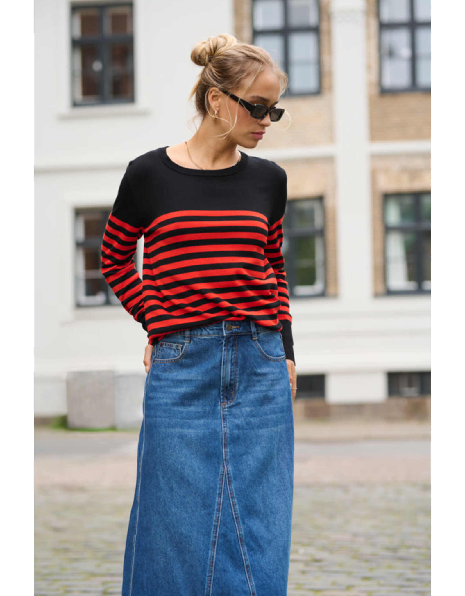 Kaffe Kaffe - Lizza Striped Knit Pullover (Black / Red)