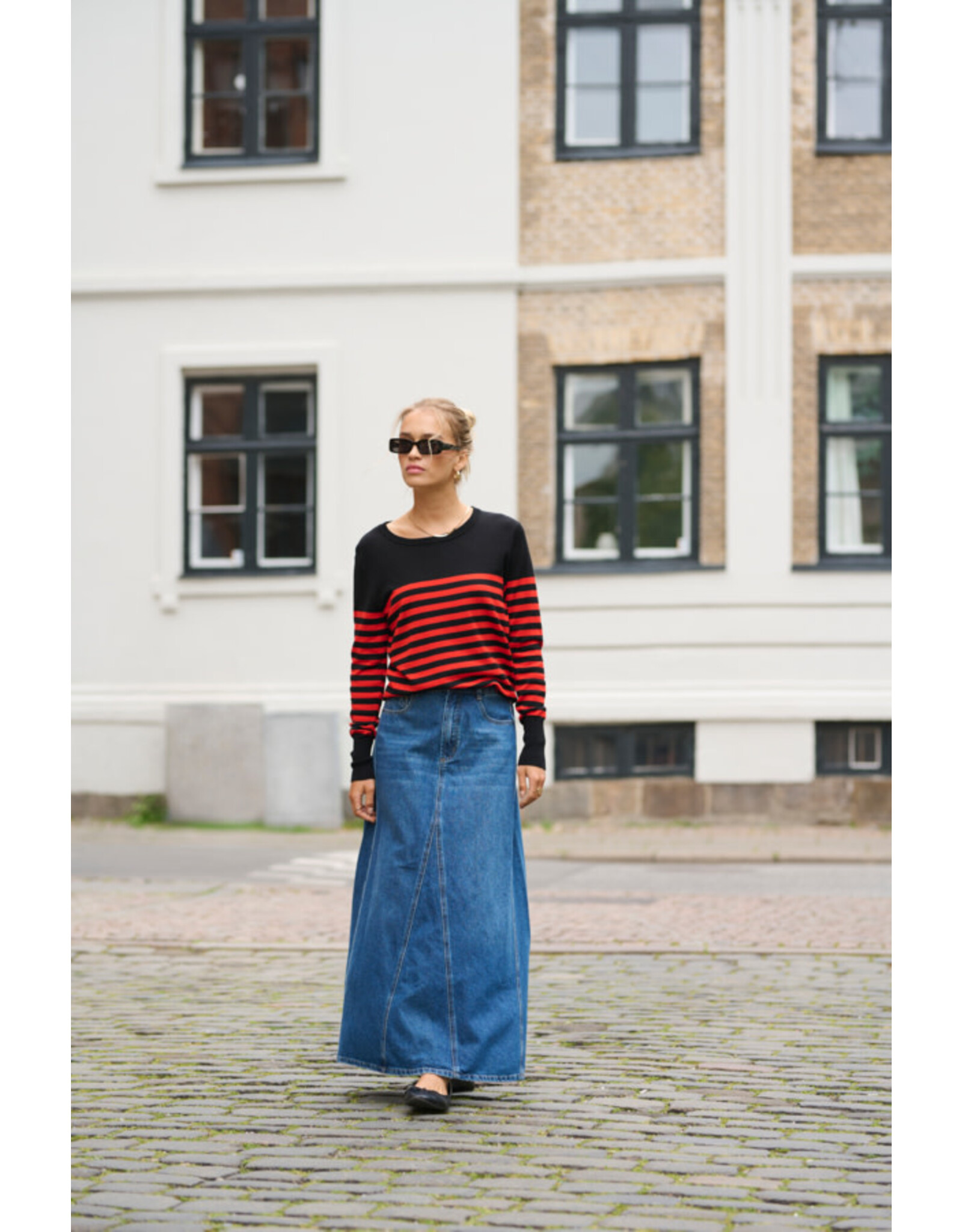 Kaffe Kaffe - Lizza Striped Knit Pullover (Black / Red)