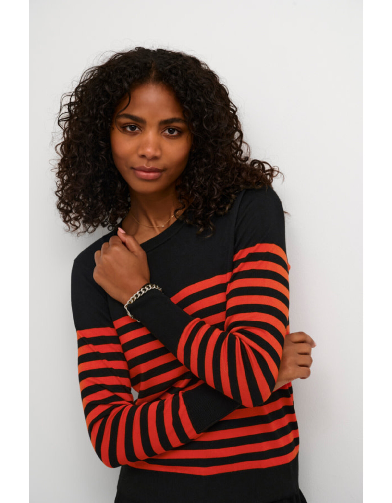 Kaffe Kaffe - Lizza Striped Knit Pullover (Black / Red)
