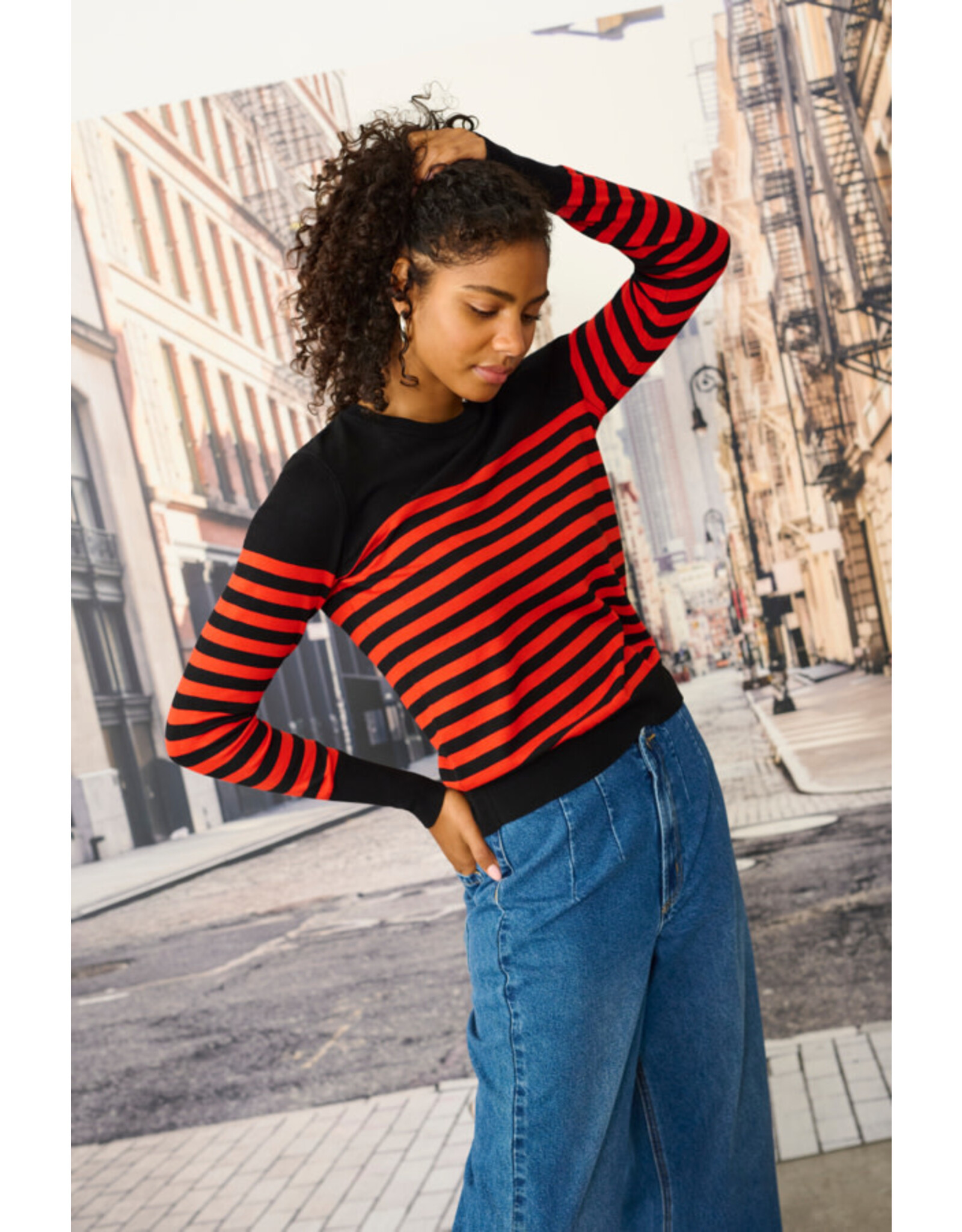 Kaffe Kaffe - Lizza Striped Knit Pullover (Black / Red)