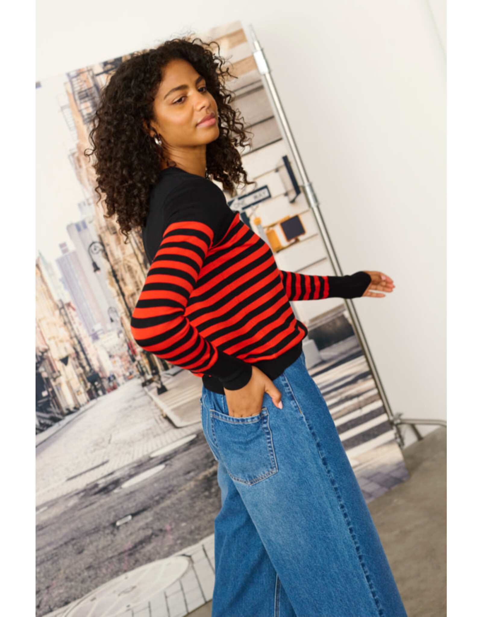 Kaffe Kaffe - Lizza Striped Knit Pullover (Black / Red)