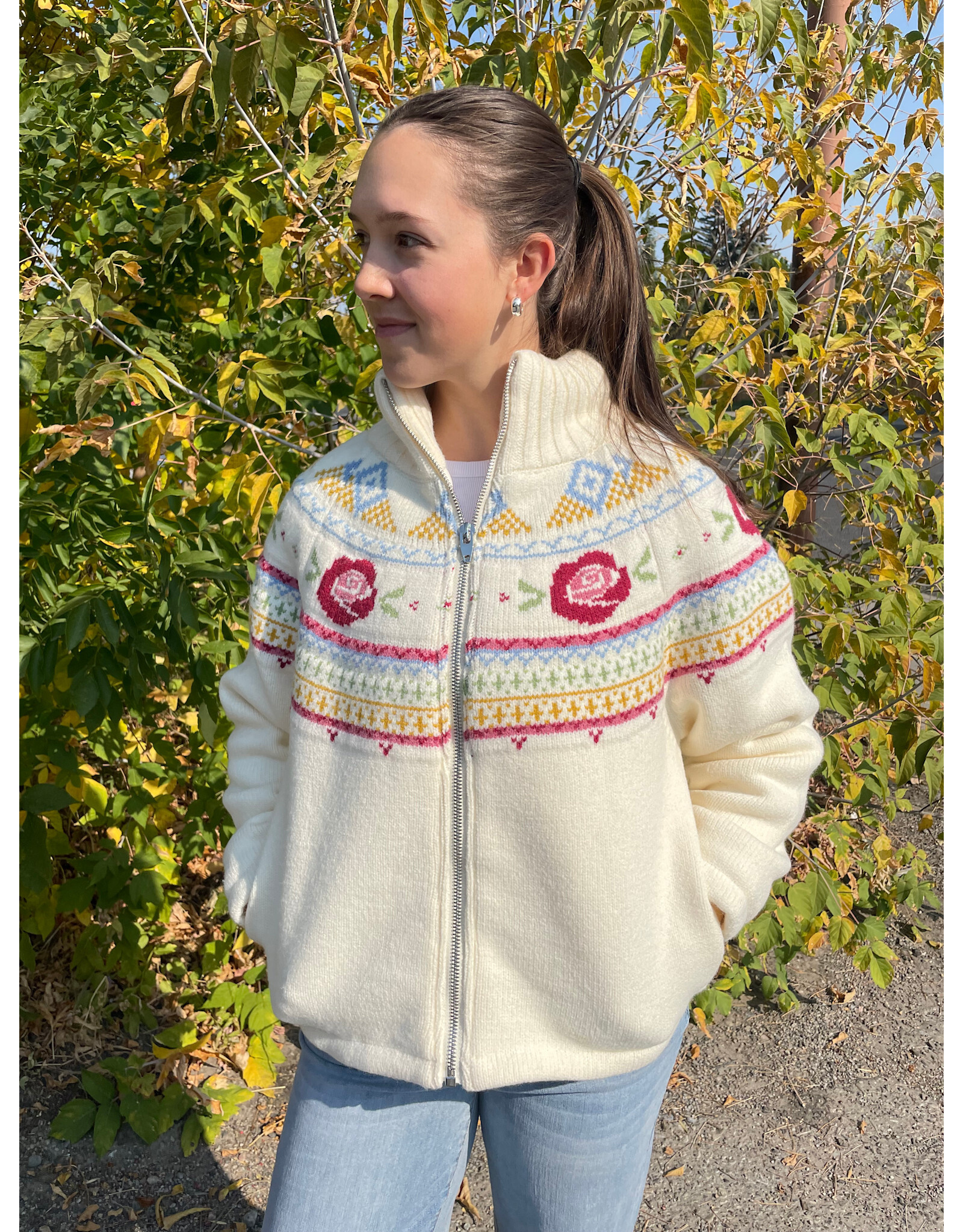 RD Style RD Style - Rose Ladies Zip Knit Boxy (Snow)