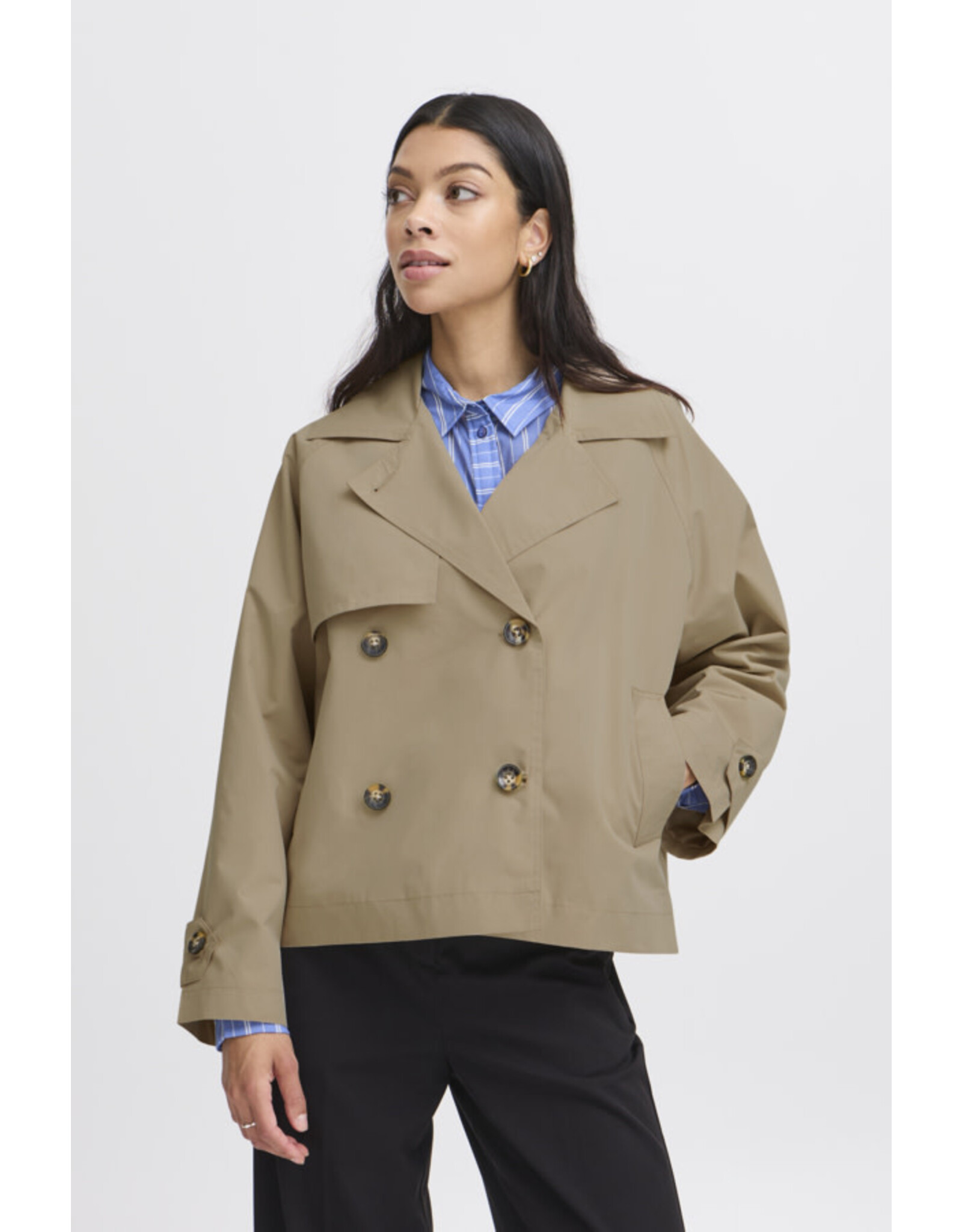 b.young b.young - Calea Cropped Trench Coat (Safari)