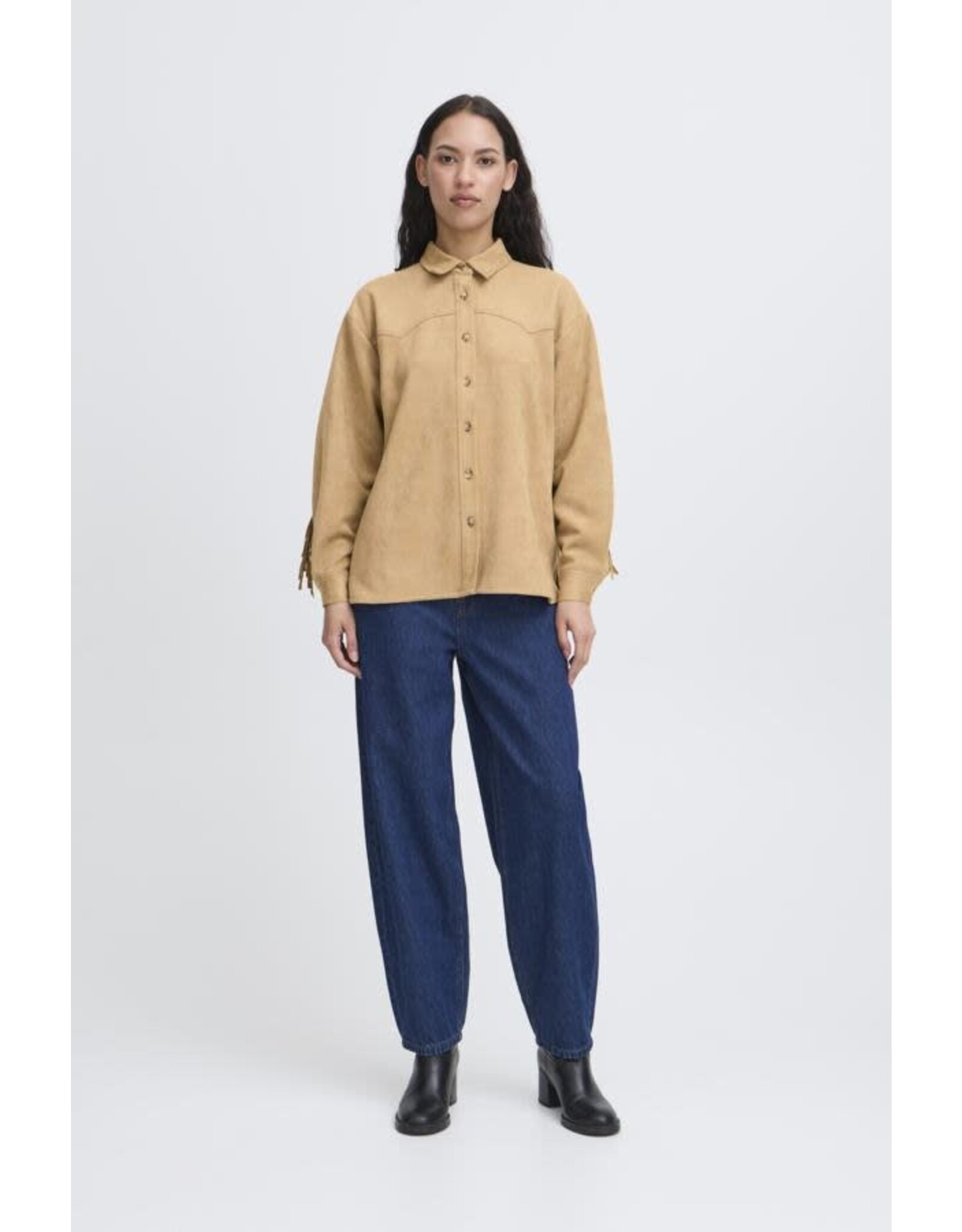 ICHI ICHI - Fano Fringe Detail Button Up (Travertine)