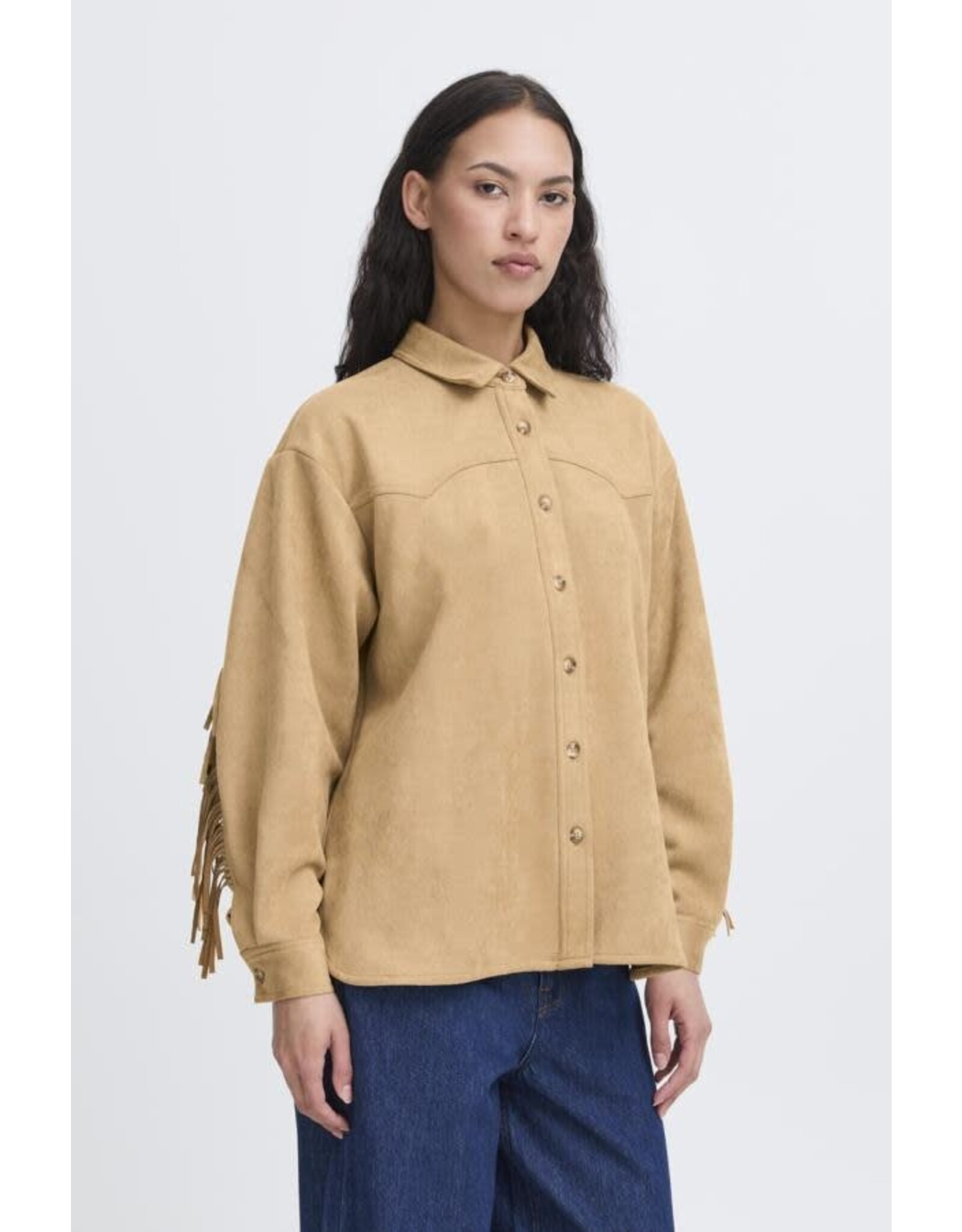 ICHI ICHI - Fano Fringe Detail Button Up (Travertine)