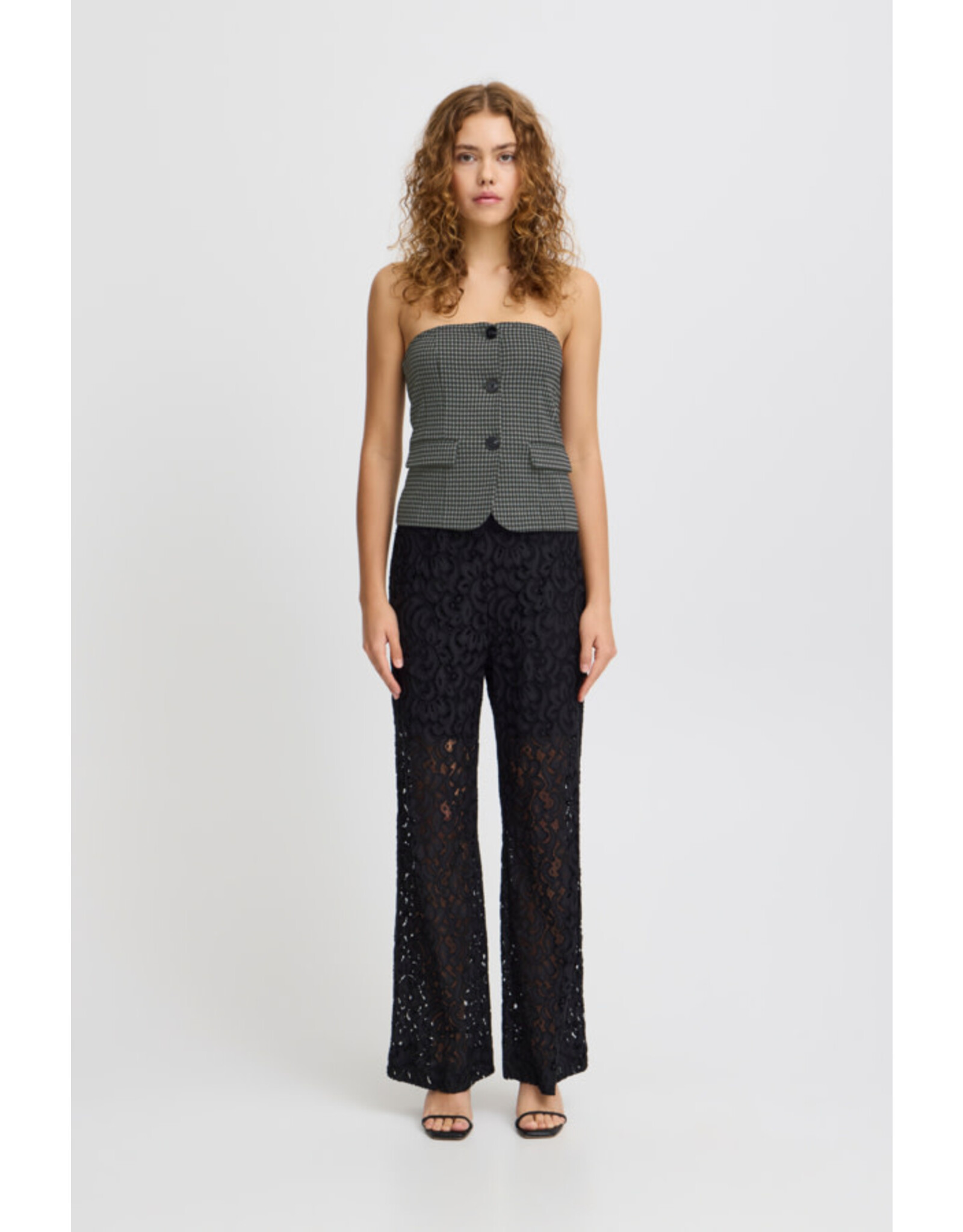 ICHI ICHI - Kate Houndstooth Strapless Top (Black / Grey)