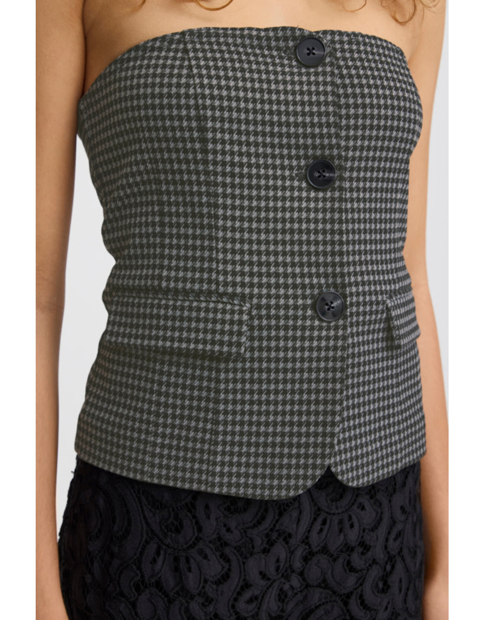 ICHI ICHI - Kate Houndstooth Strapless Top (Black / Grey)