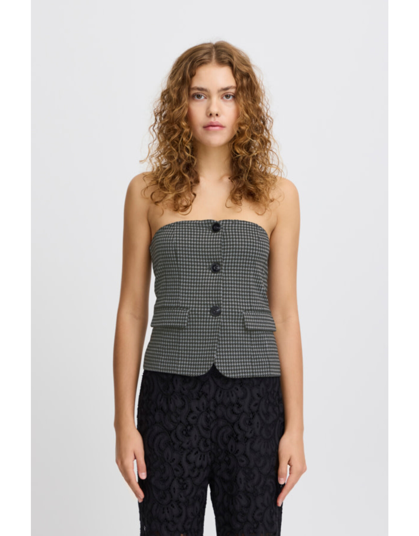 ICHI ICHI - Kate Houndstooth Strapless Top (Black / Grey)