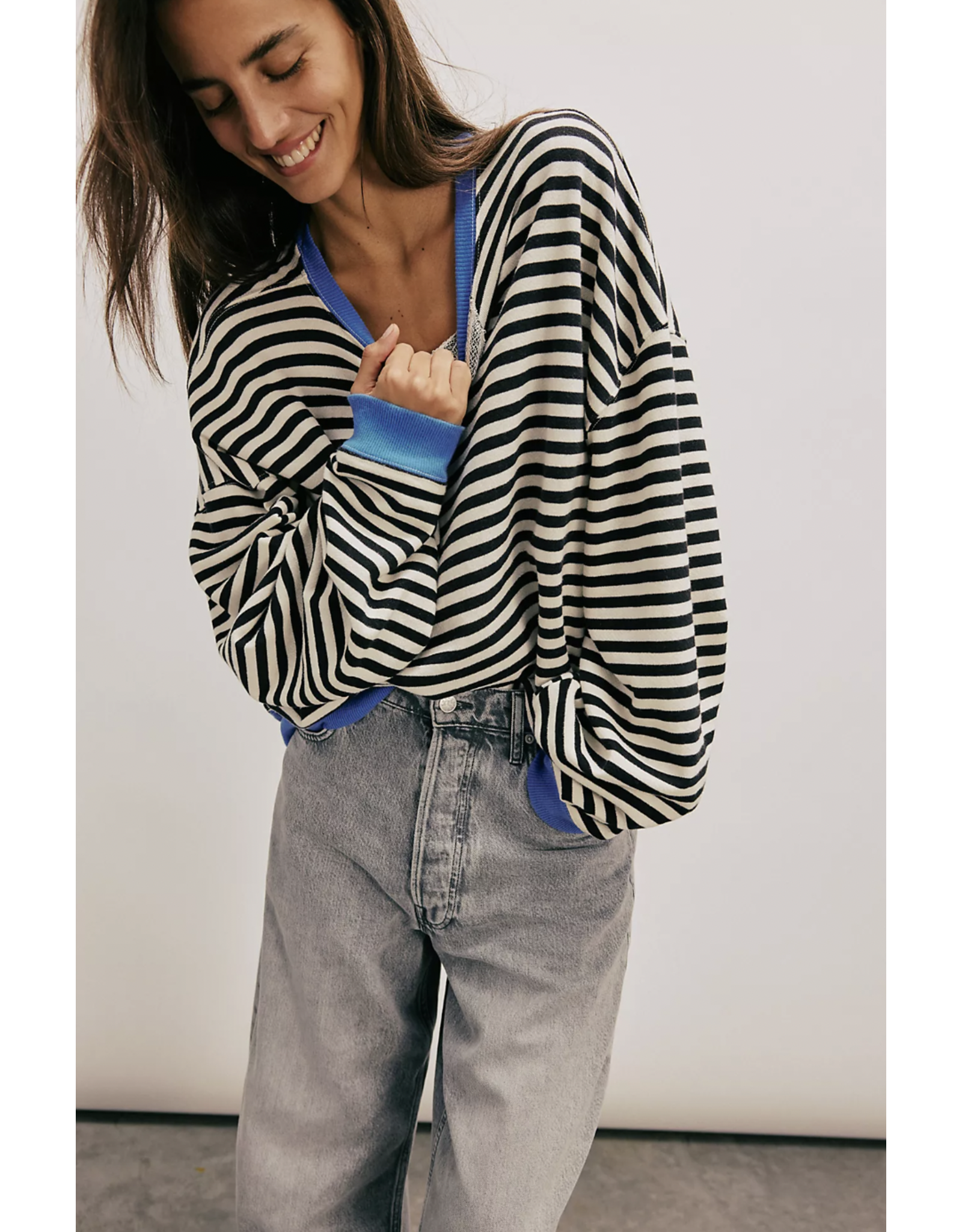 Free people Free People - Classic Striped Oversized Crewneck (Black Combo)