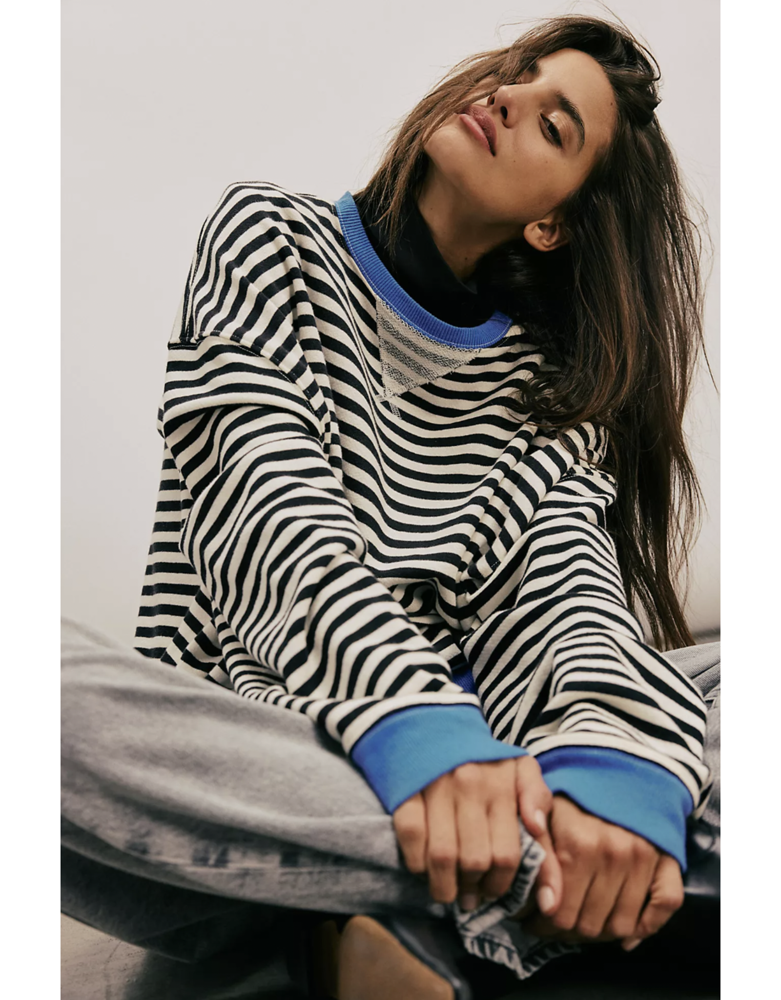 Free people Free People - Classic Striped Oversized Crewneck (Black Combo)