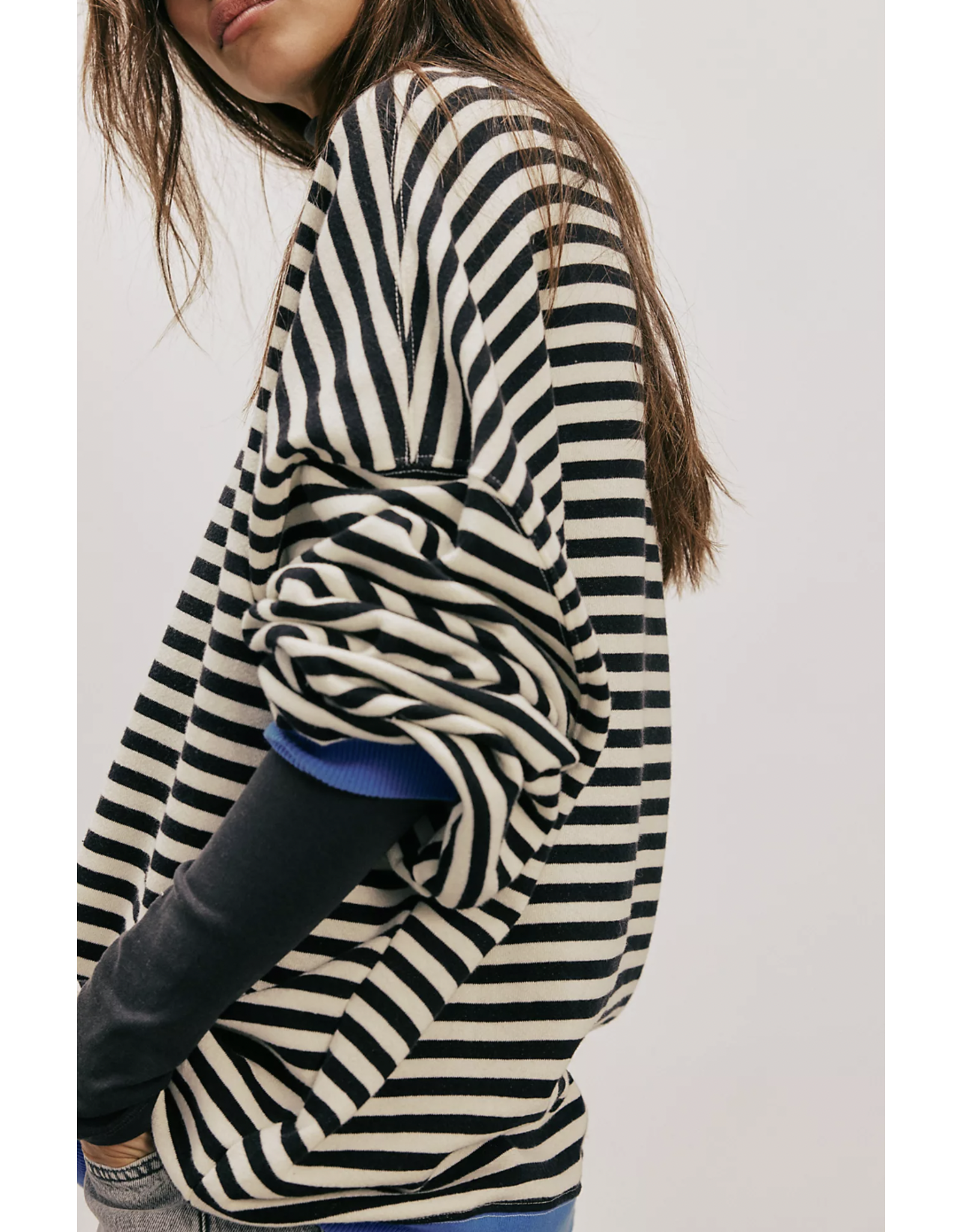 Free people Free People - Classic Striped Oversized Crewneck (Black Combo)