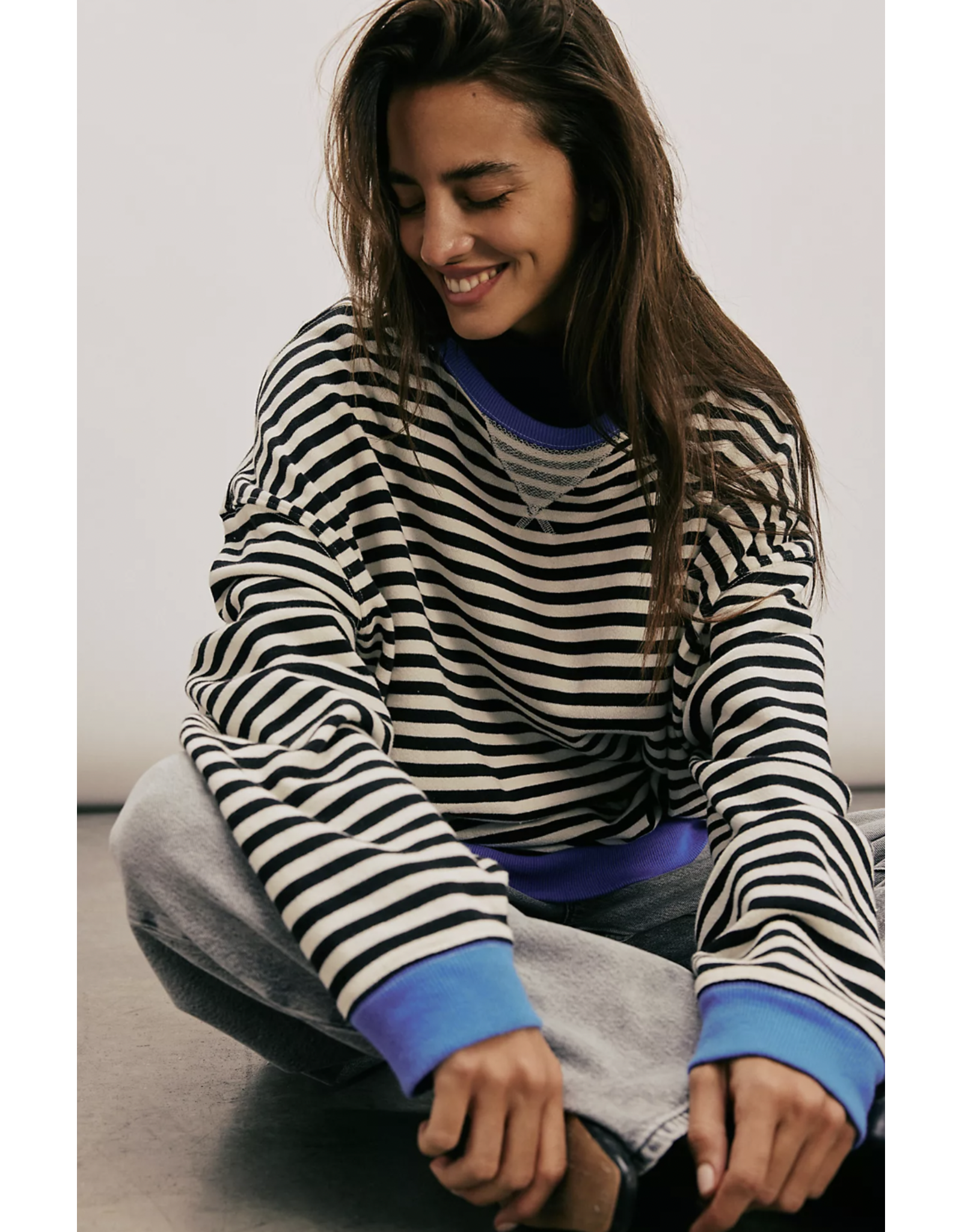 Free people Free People - Classic Striped Oversized Crewneck (Black Combo)