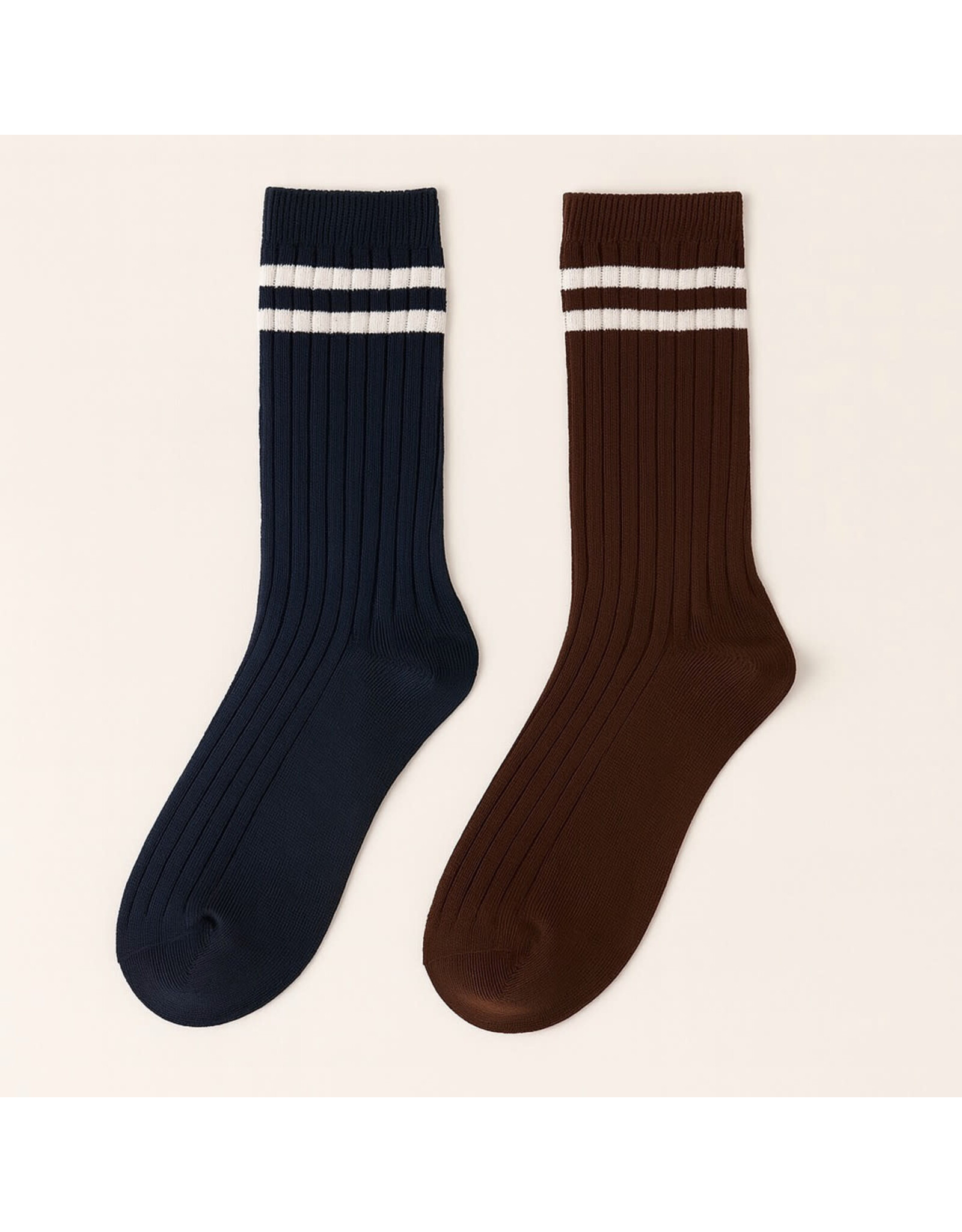 Pika & Bear Pika & Bear - "Varsity" Ribbed Crew Socks with Striped Detail (2 pack)