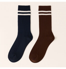 Pika & Bear Pika & Bear - "Varsity" Ribbed Crew Socks with Striped Detail (2 pack)